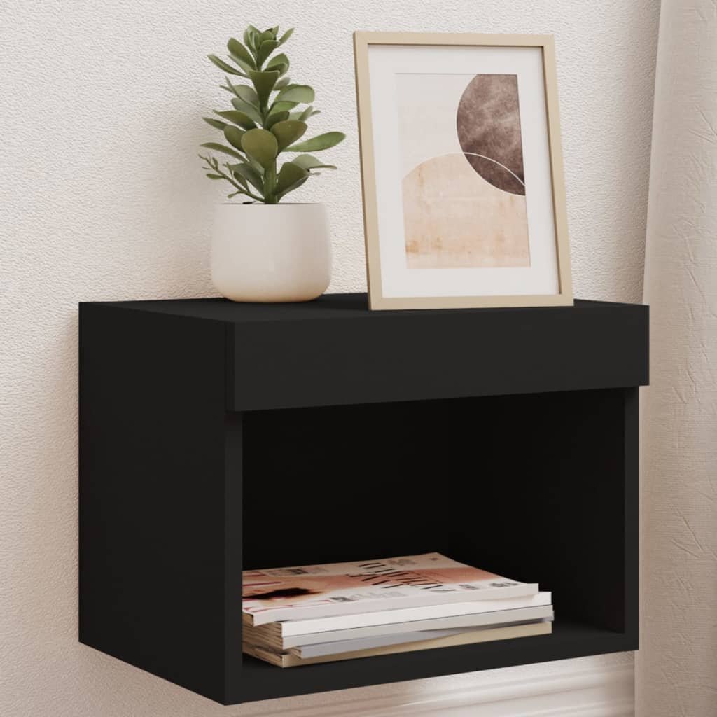Walplus Pack of 2 LED Wall Mounted Bedside Cabinet - Black - 40 x 30 x 30 cm
