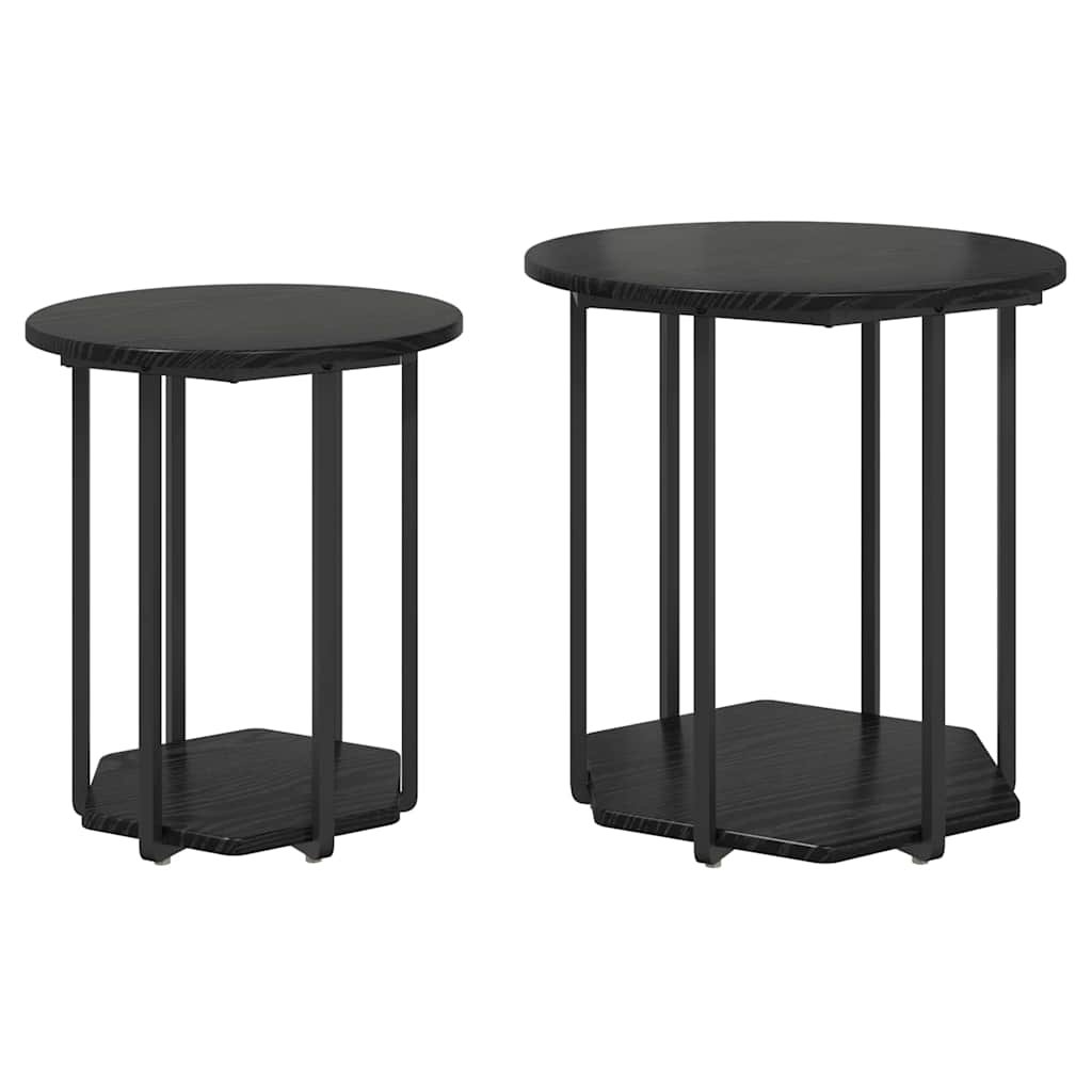 Walplus Pack of 2 Shelf Metal Side Table - Black Oak - 50 x 50 x 50.5 cm