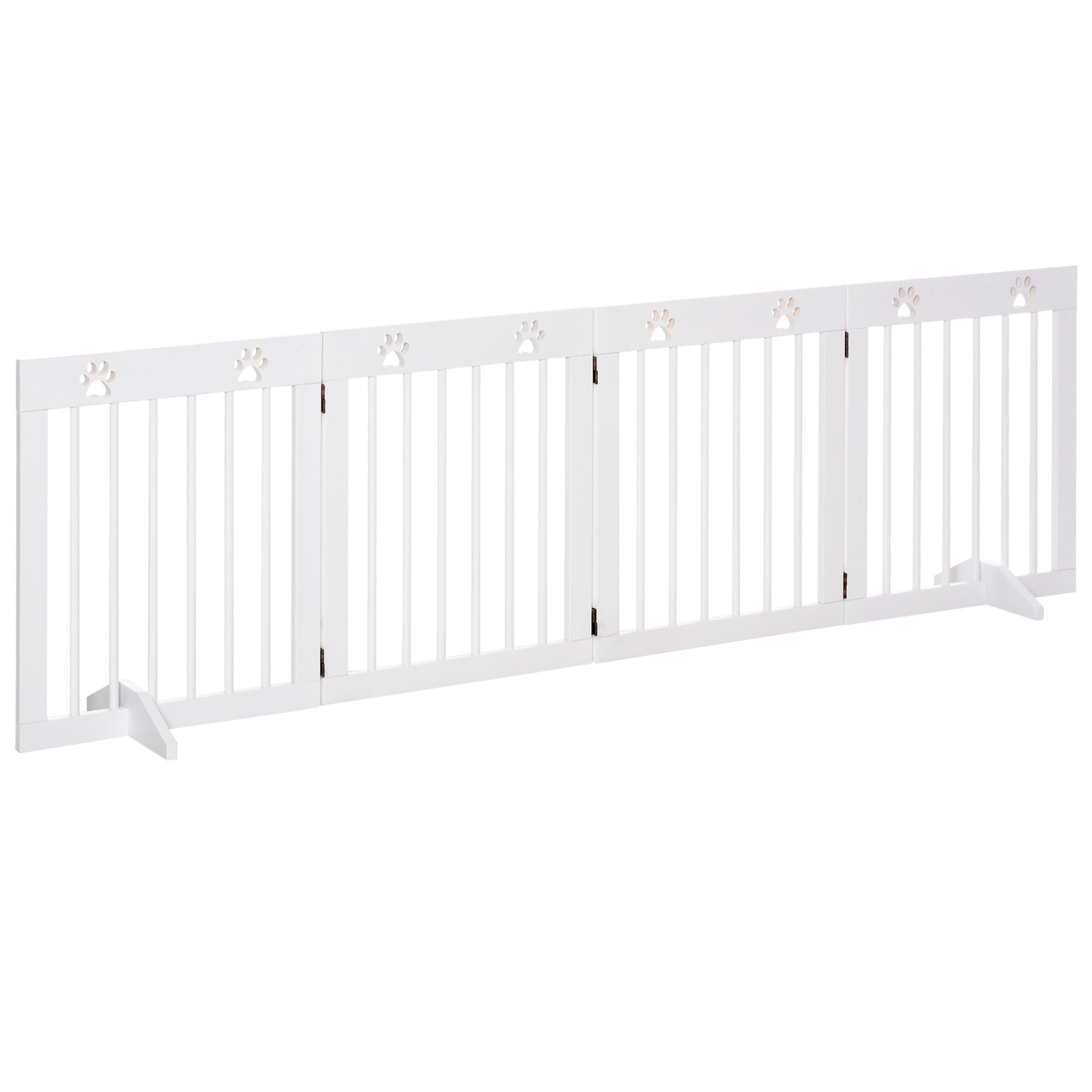PawHut 4-Panel Wooden Freestanding Folding Pet Gate - 204x61cm - White