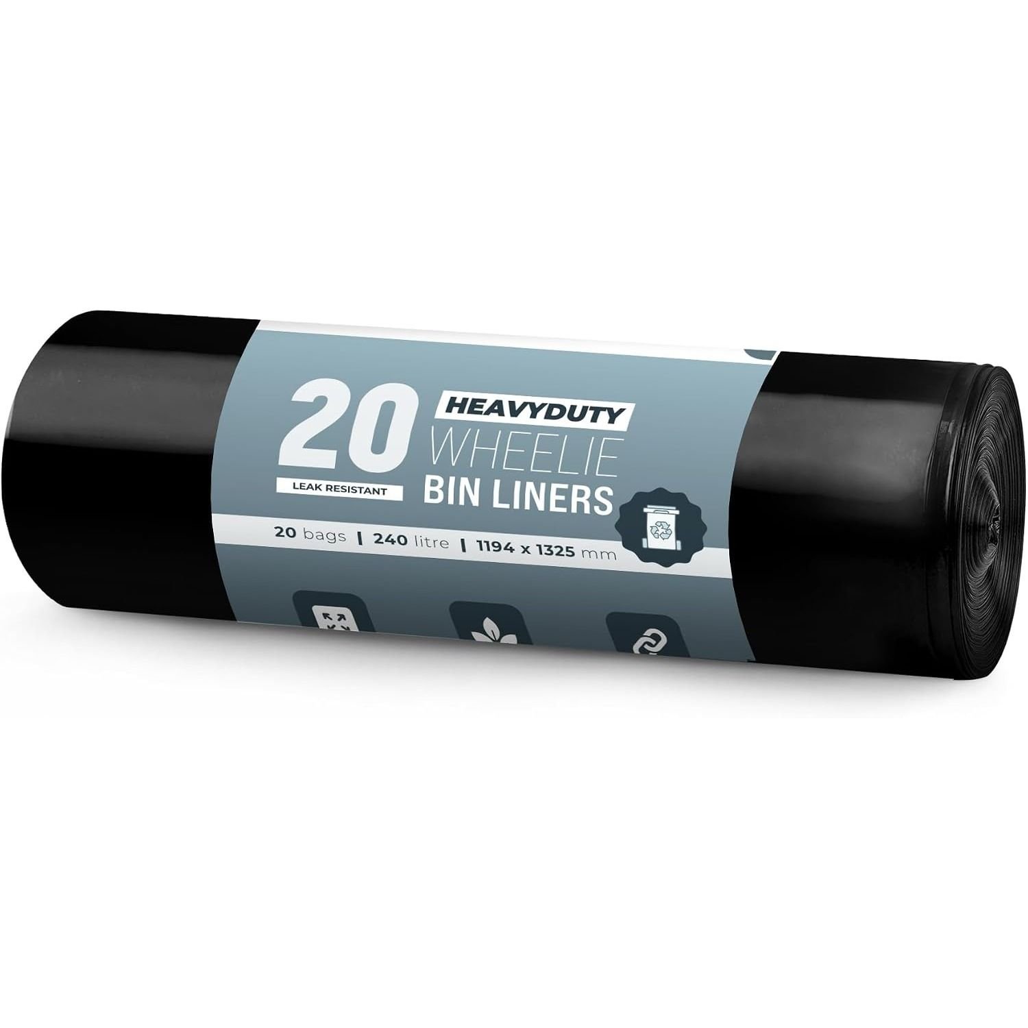 EcoBag Black 240L 27 Micron Extra Strong Wheelie Bin Liners - Pack of 20