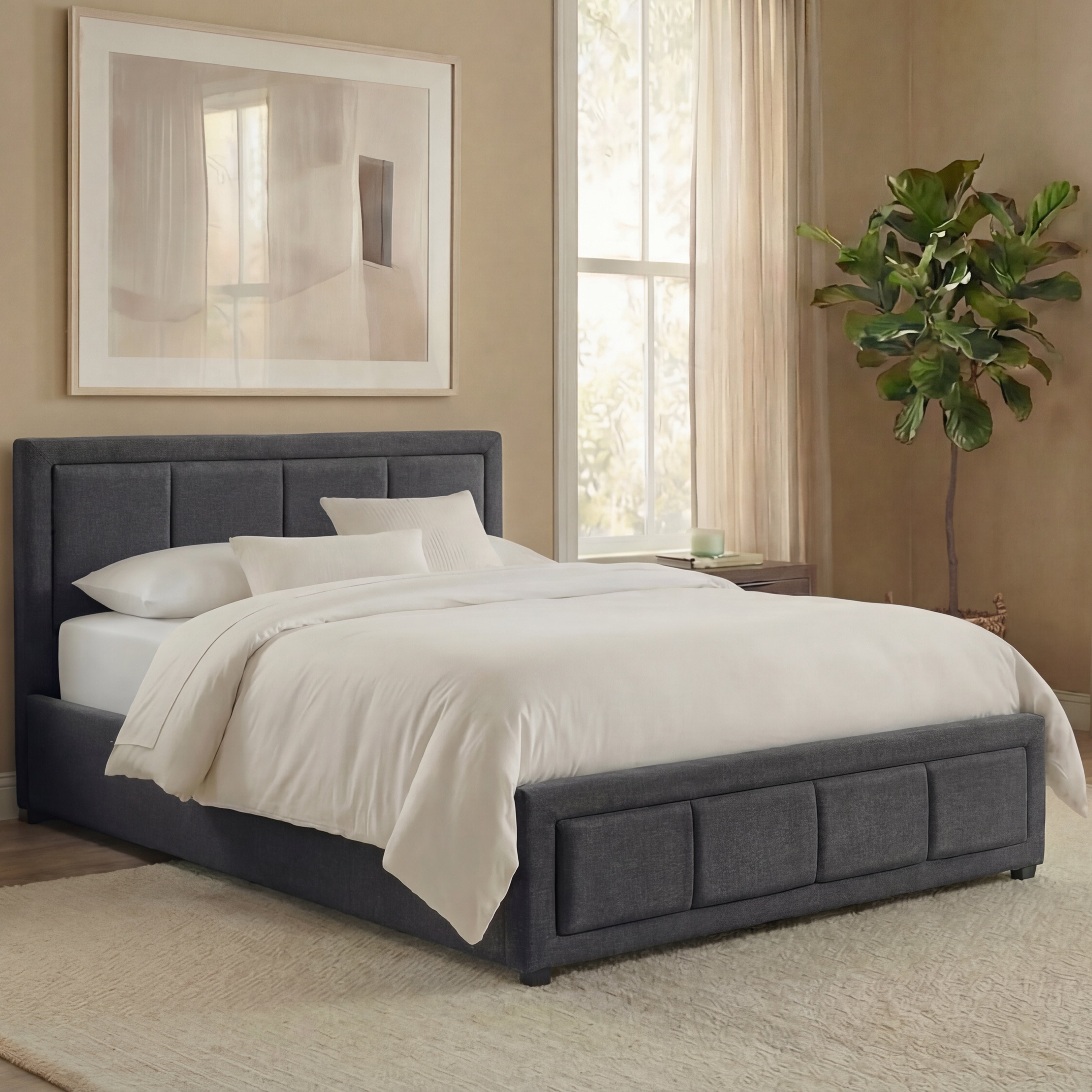 Vida Designs Vanita Single Ottoman Fabric Bed With Foam Mattress - Dark Grey