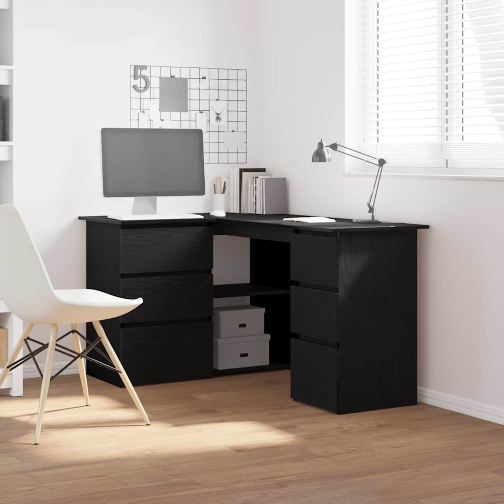 Walplus 6 Drawer Engineered Wood Desk - Black Oak - 145 x 100 x 76 cm