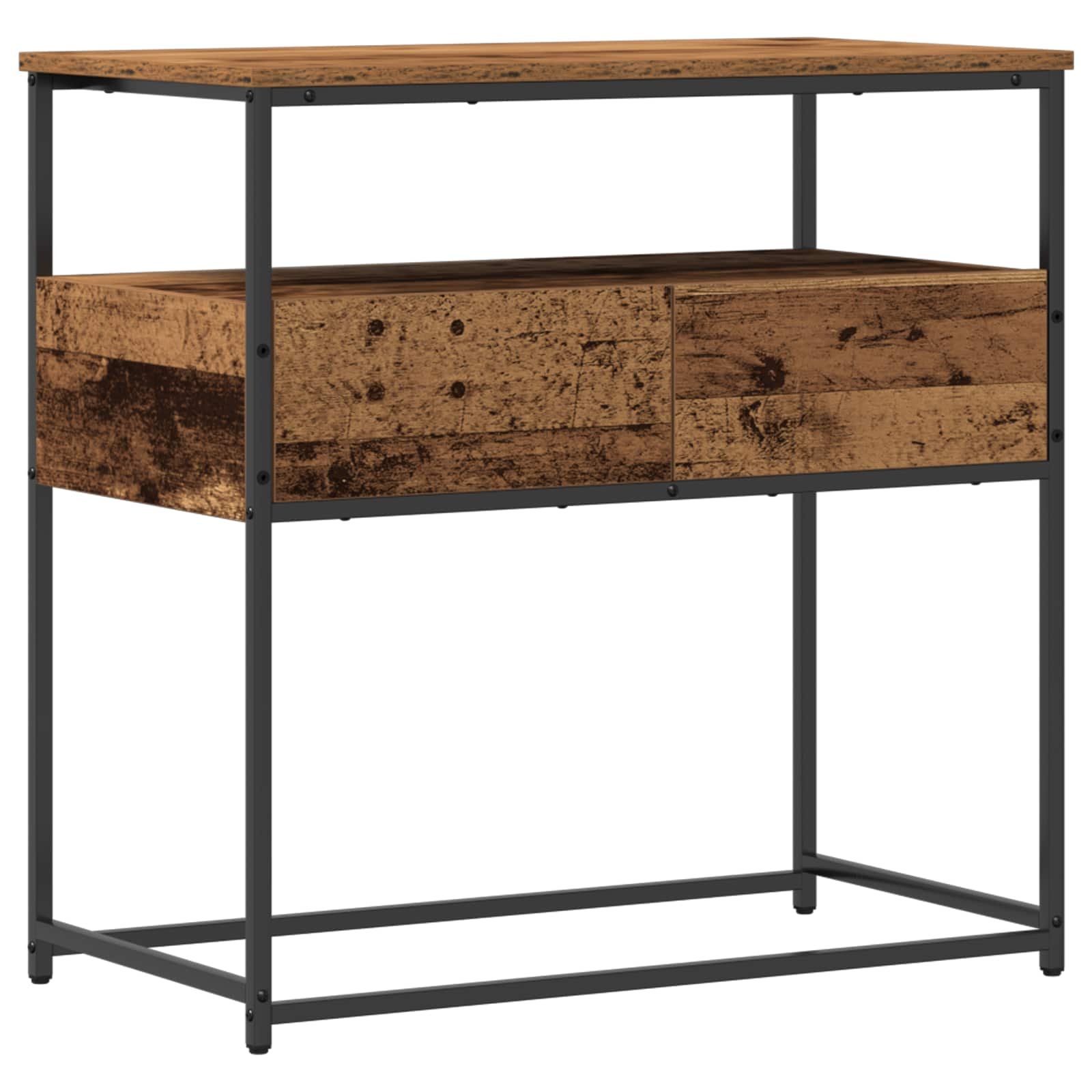 Walplus 2 Drawer Engineered Wood Bedside Cabinet - Dark Wood - 75 x 40 x 75 cm