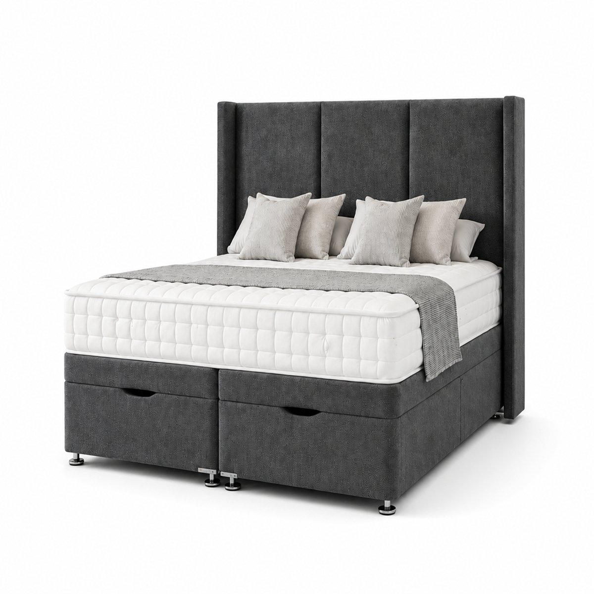 Comfy Deluxe Zane  4ft Small Double  Ottoman End Lift  Bed Set - Naples Grey