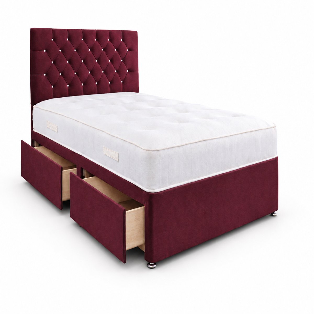 Comfy Deluxe 6ft Super King   2 Drawer Velvet  Divan Bed Set -   Burgundy