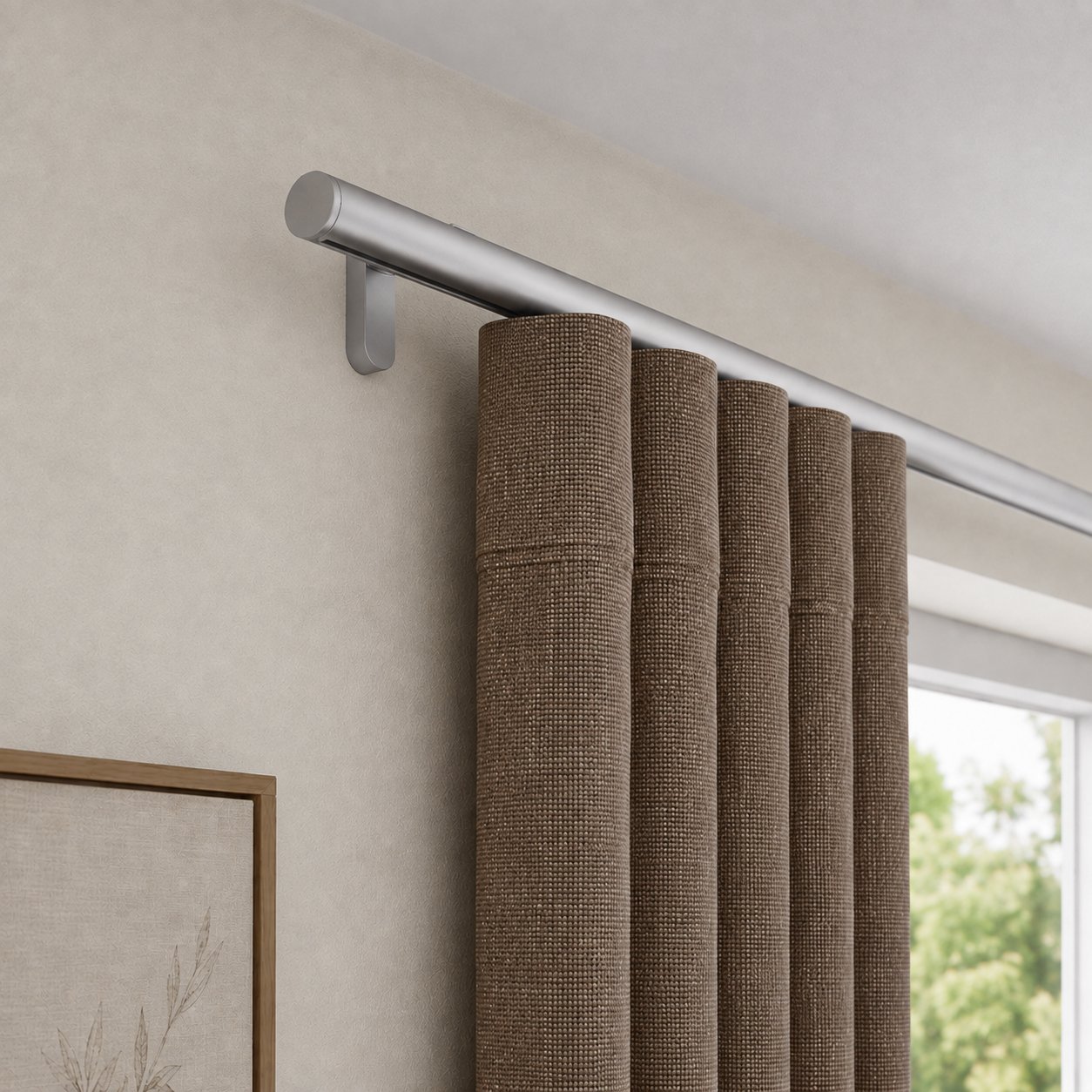 New Edge Blinds 28mm Silver Styleline Gliding Curtain Pole with End Cap - 400cm