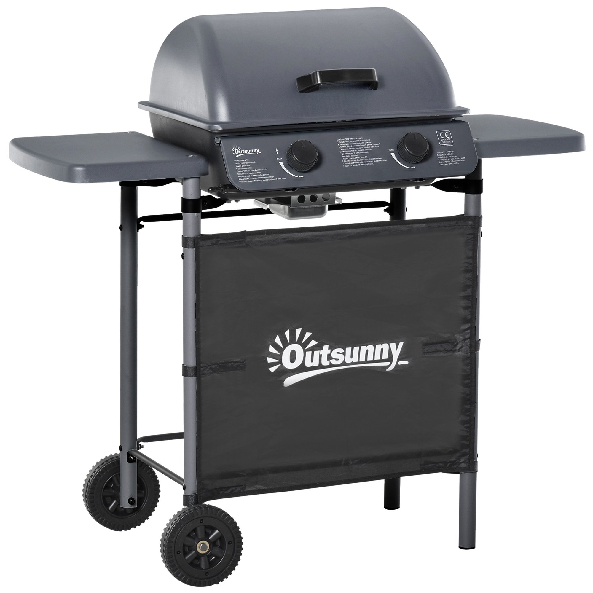Outsunny Lidded Wheeled LPG Gas Barbecue - Grey