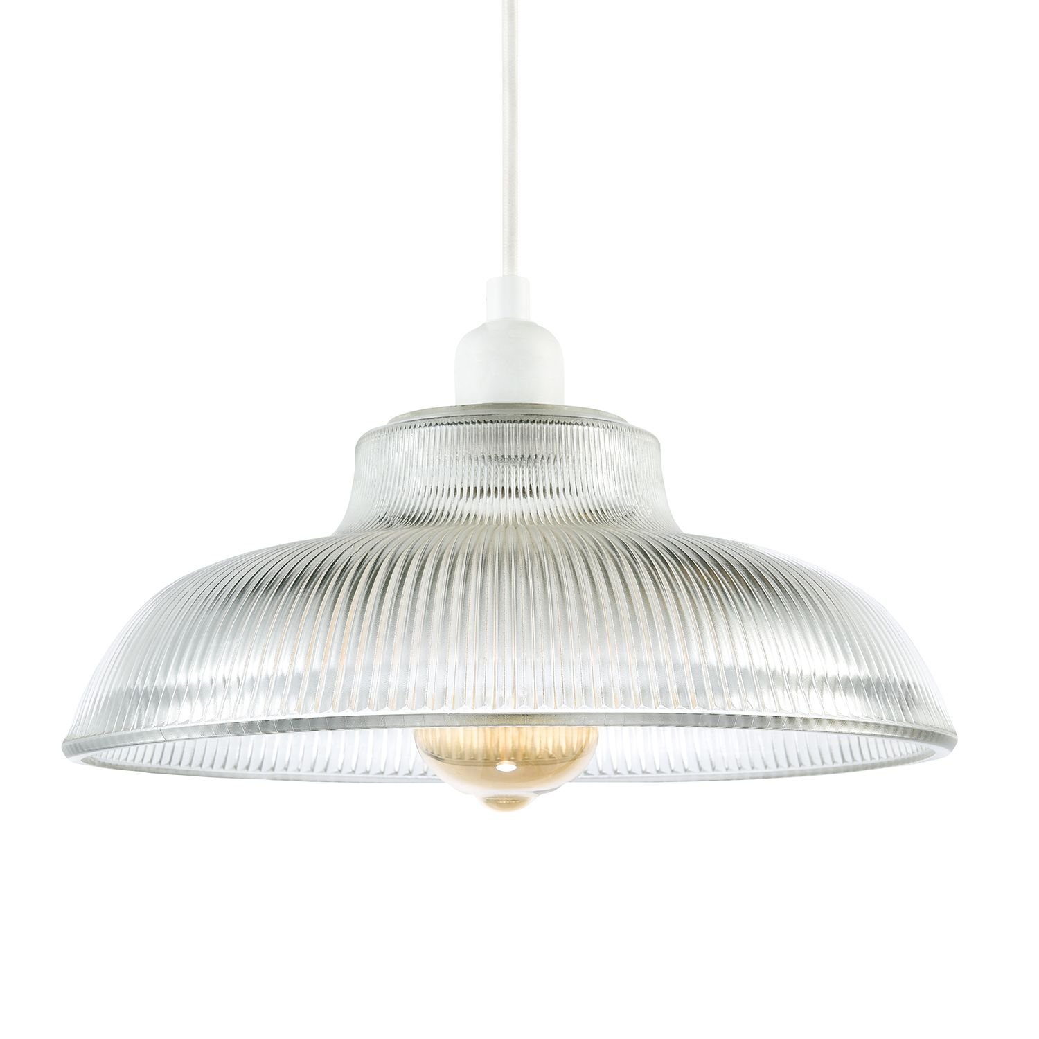 Happy Homewares American Diner Clear Ribbed Glass Pendant Shade - 30cm
