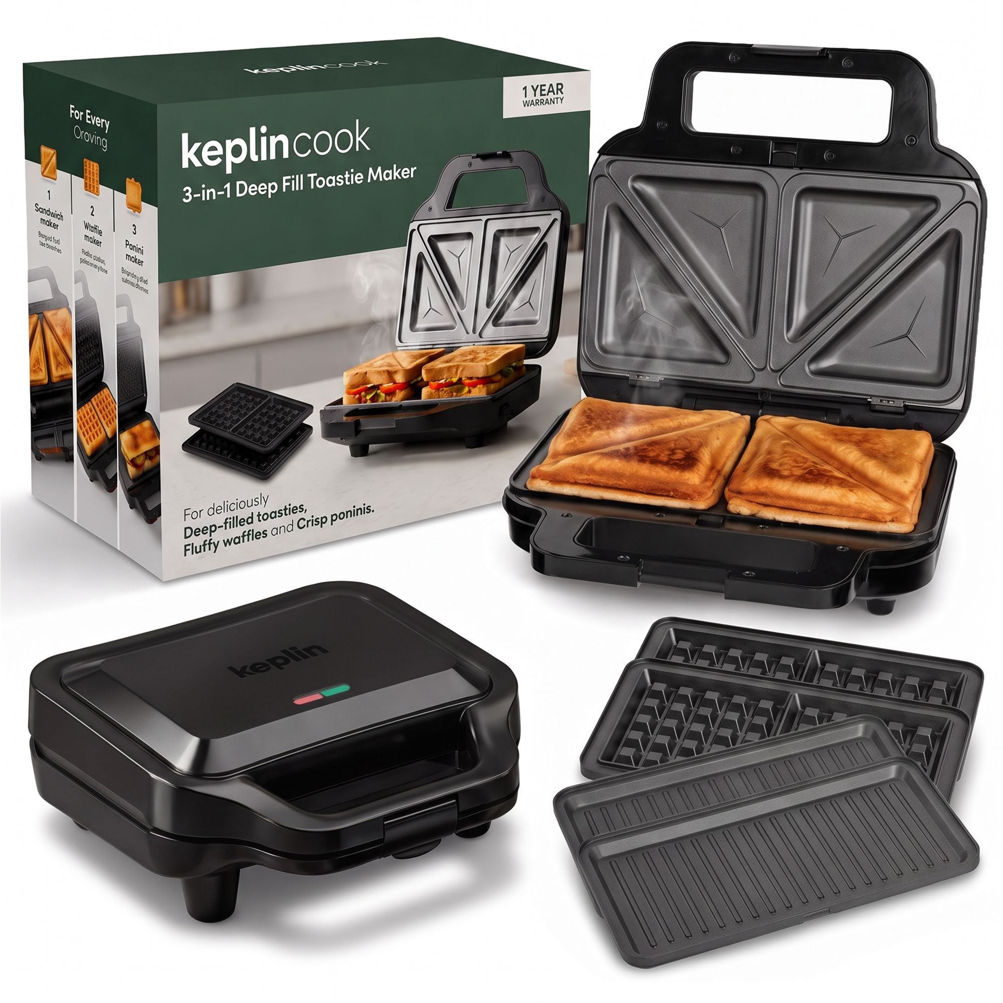 Keplin 3 in 1 Sandwich Maker - Black