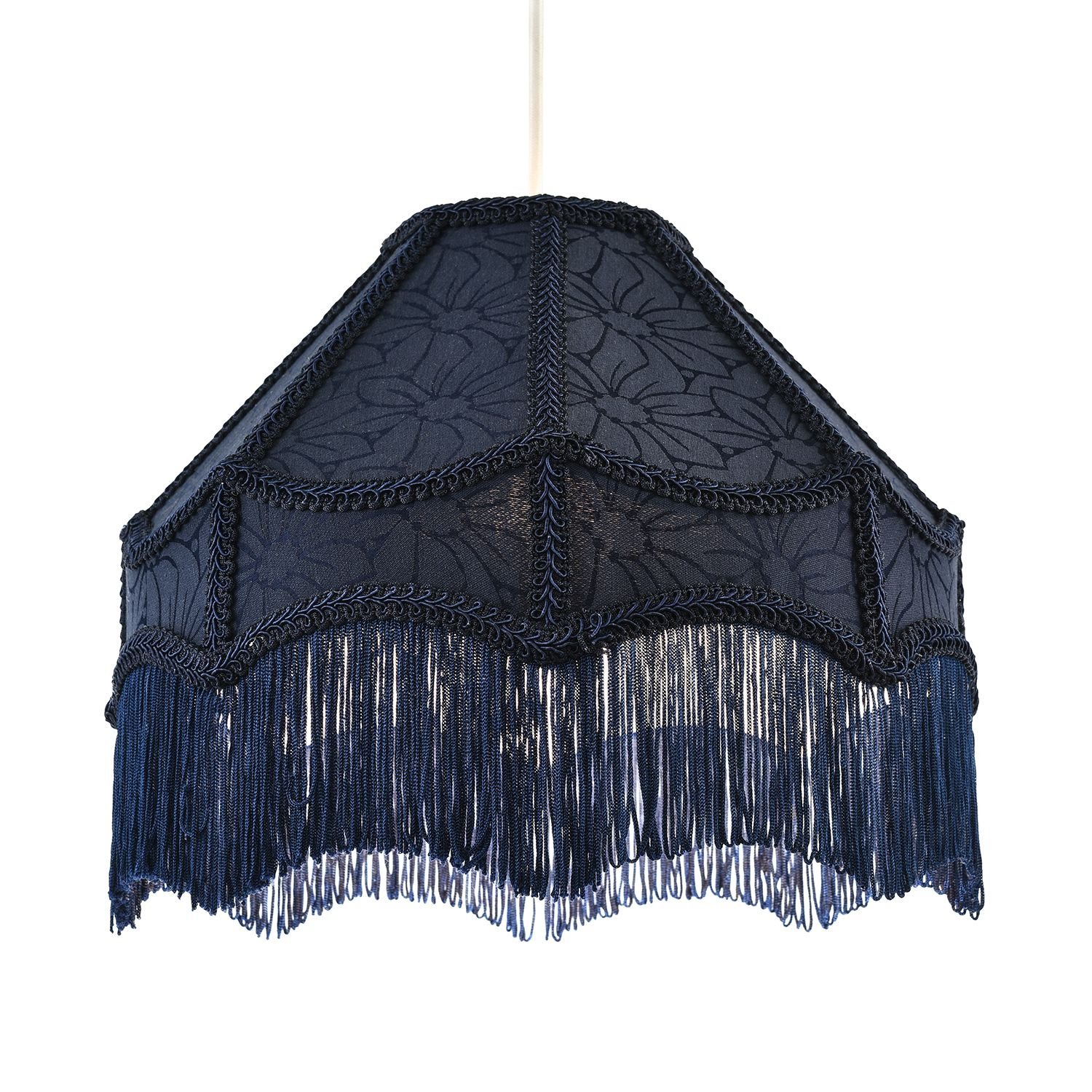 Happy Homewares Victorian Empire in Midnight Blue Fabric Pendant Shade - 30cm