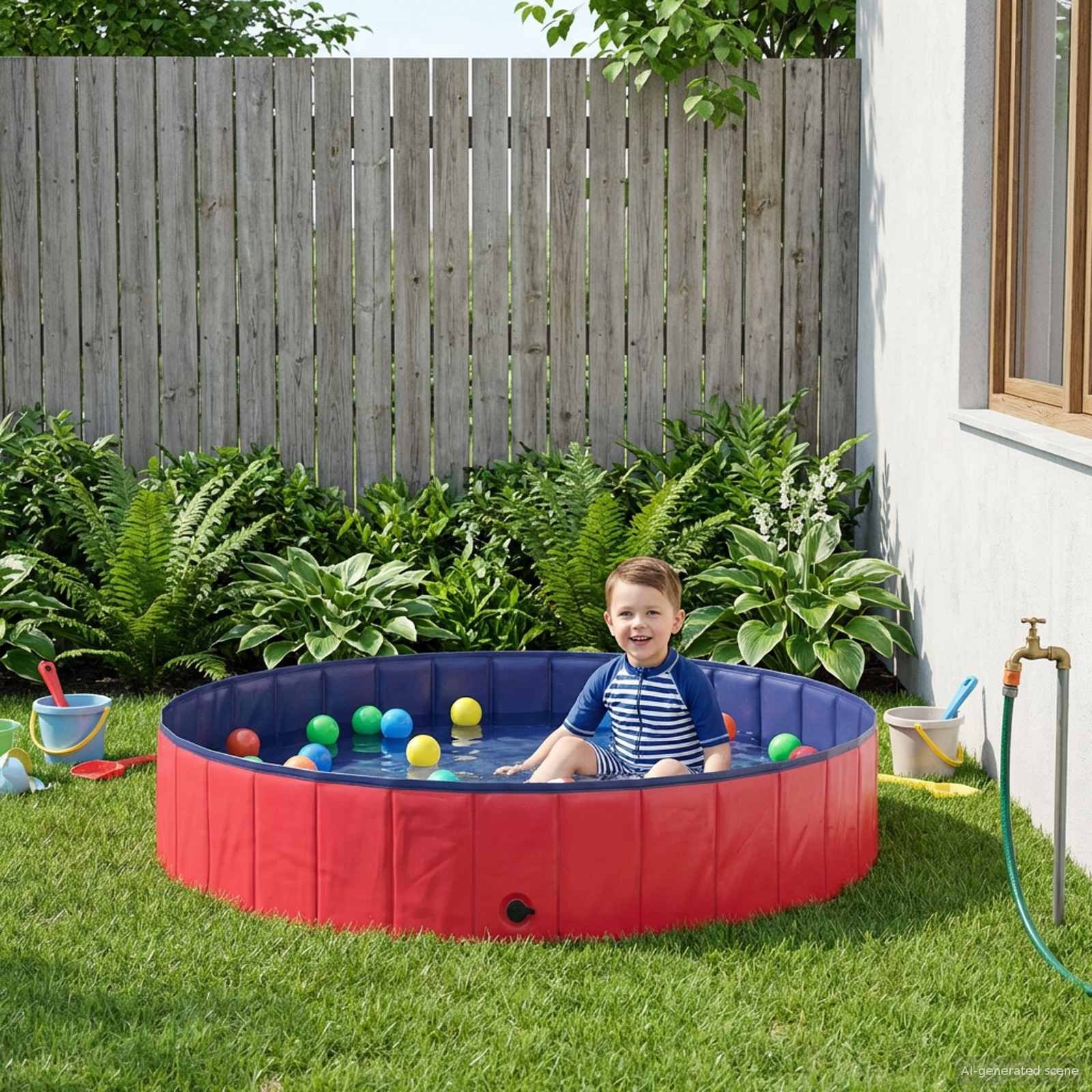 Walplus Children Swimming Pool Folding and - Blue & Red - 160 x 30 cm