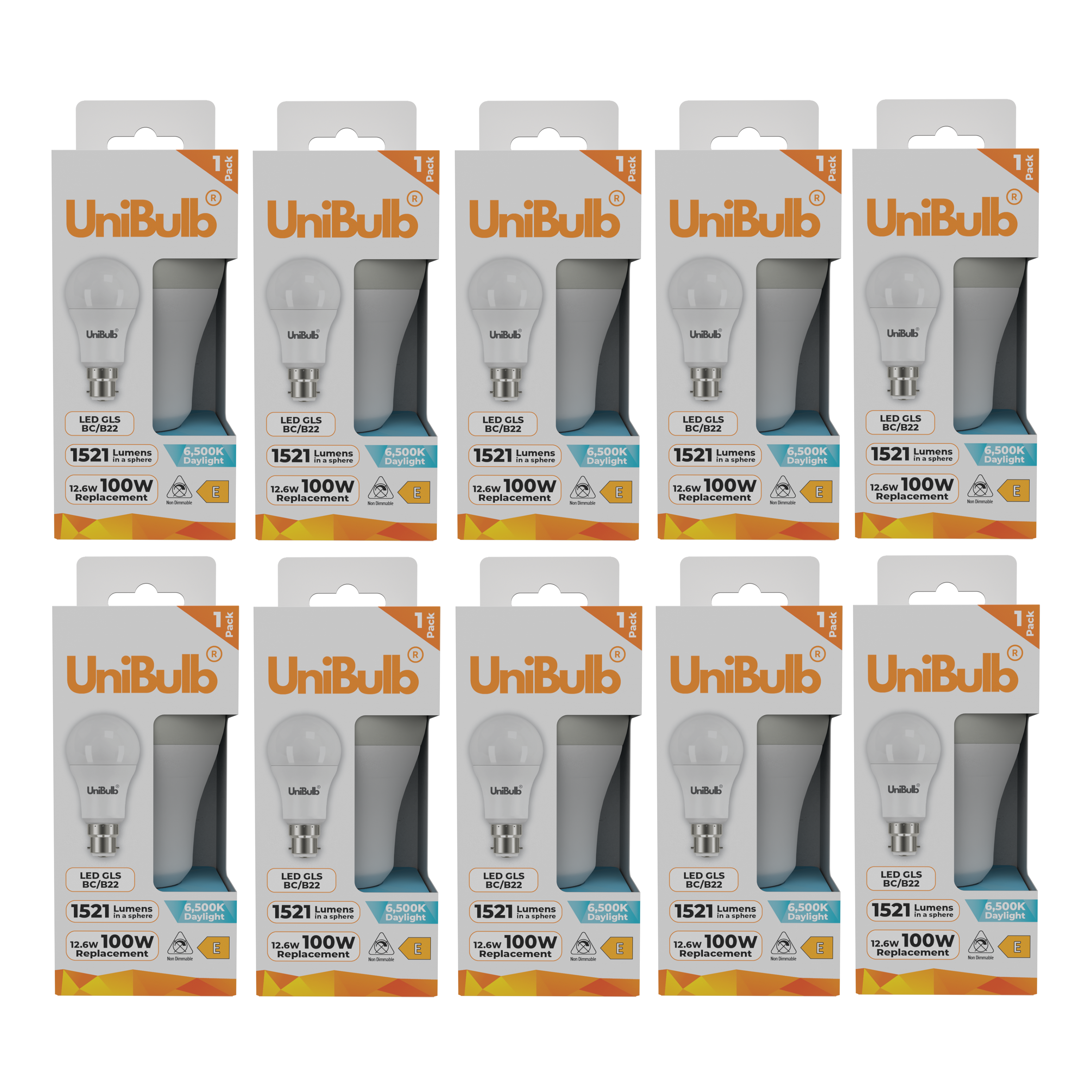 UniBulb 12.6W LED Daylight GLS B22 Light Bulb - Pack of 10