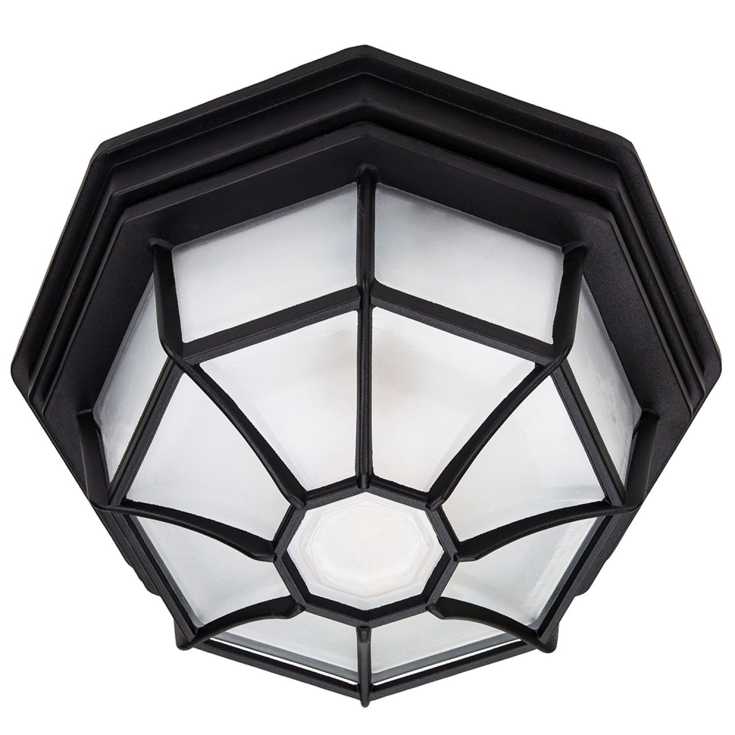 Happy Homewares Hexagonal Flush Ceiling Light with Glass Panels - Matt Black