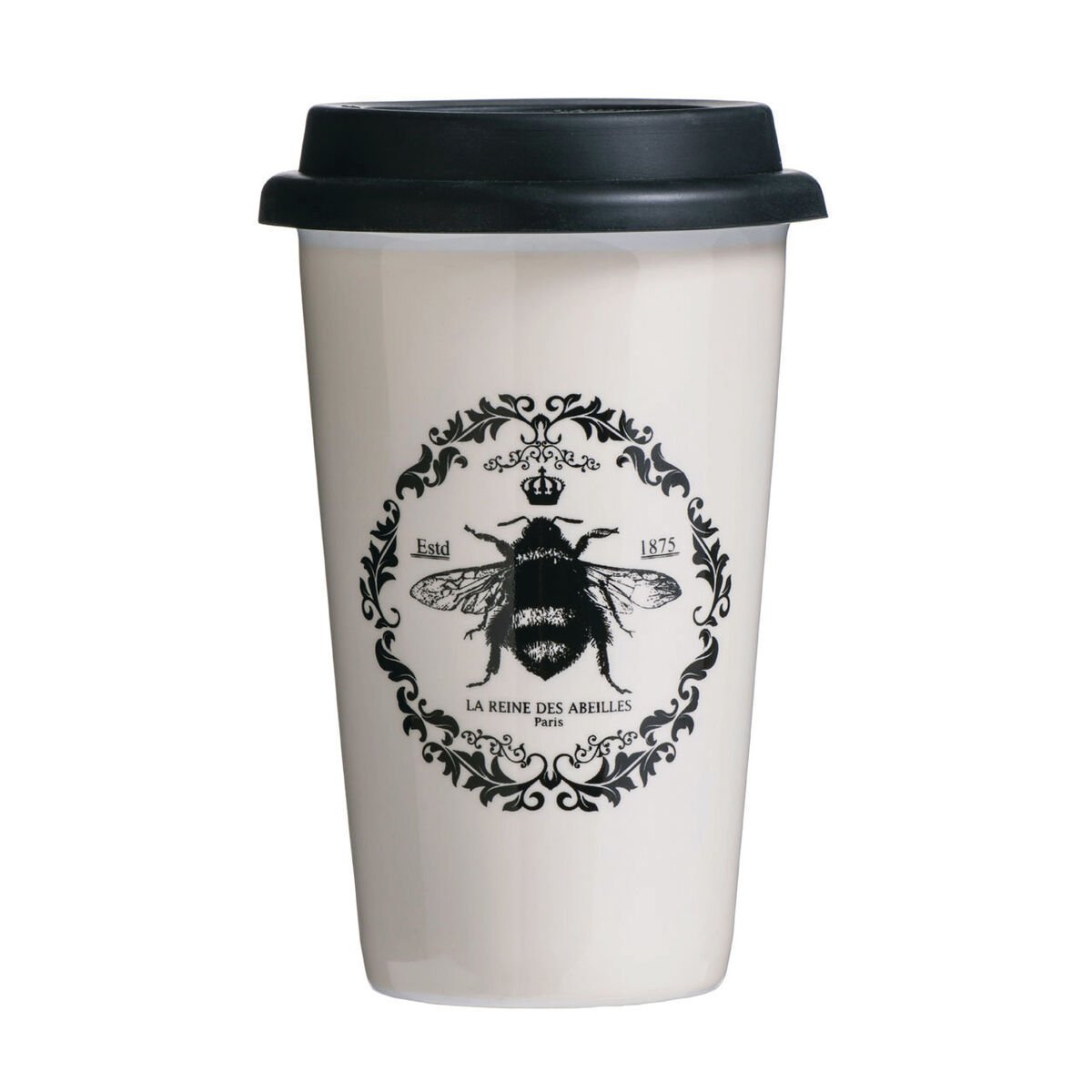 Orsina Taza Queen Bee Ceramic Reusable Mug with Silicone Lid – Cream