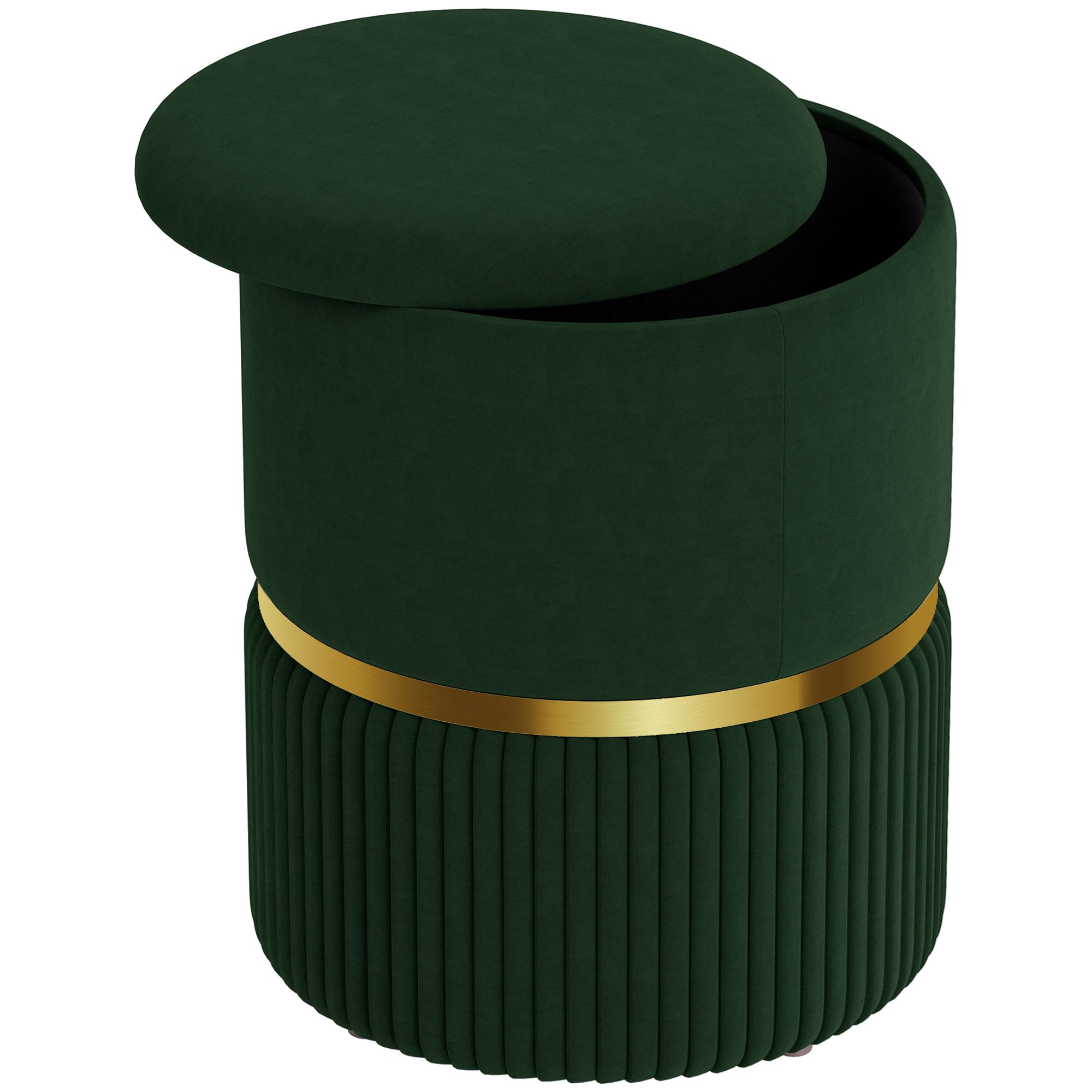 HOMCOM Round Velvet-feel Fabric Upholstered Vanity Stool - Dark Green
