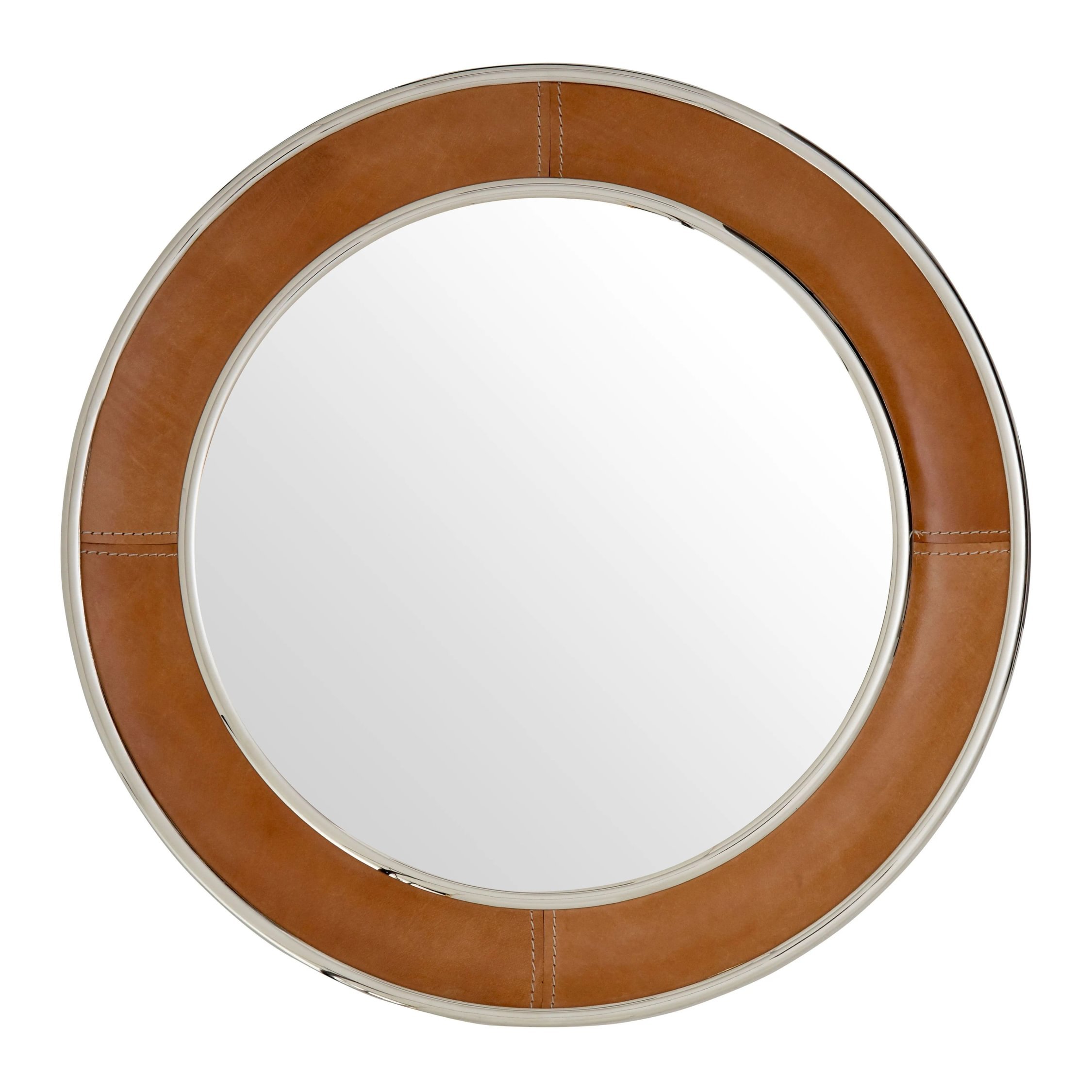 Orsina Churchill Tan Genuine Leather Round Wall Mirror – Brown