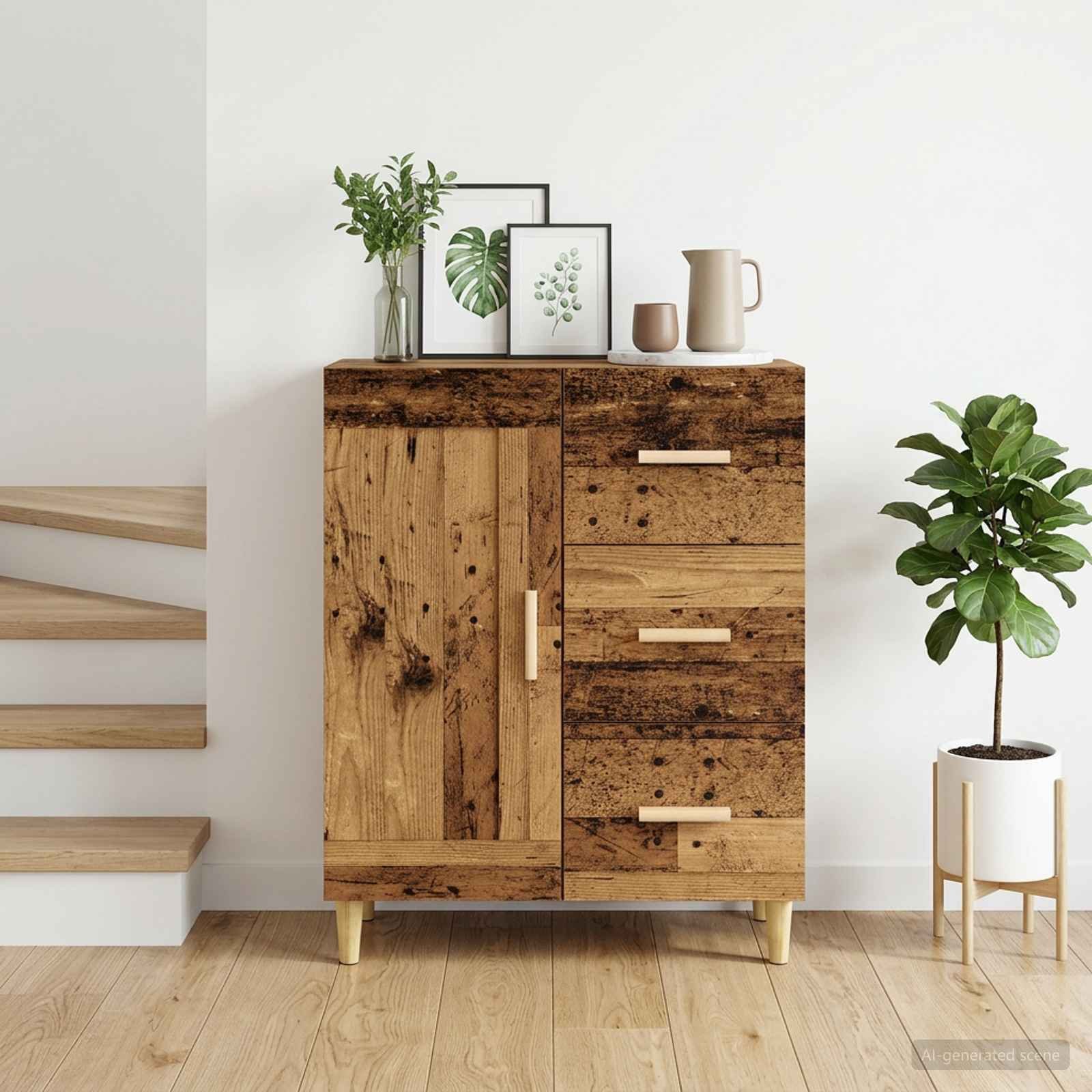 Walplus 3 Drawer Rectangular Sideboard - Old Wood - 69.5 x 34 x 90 cm