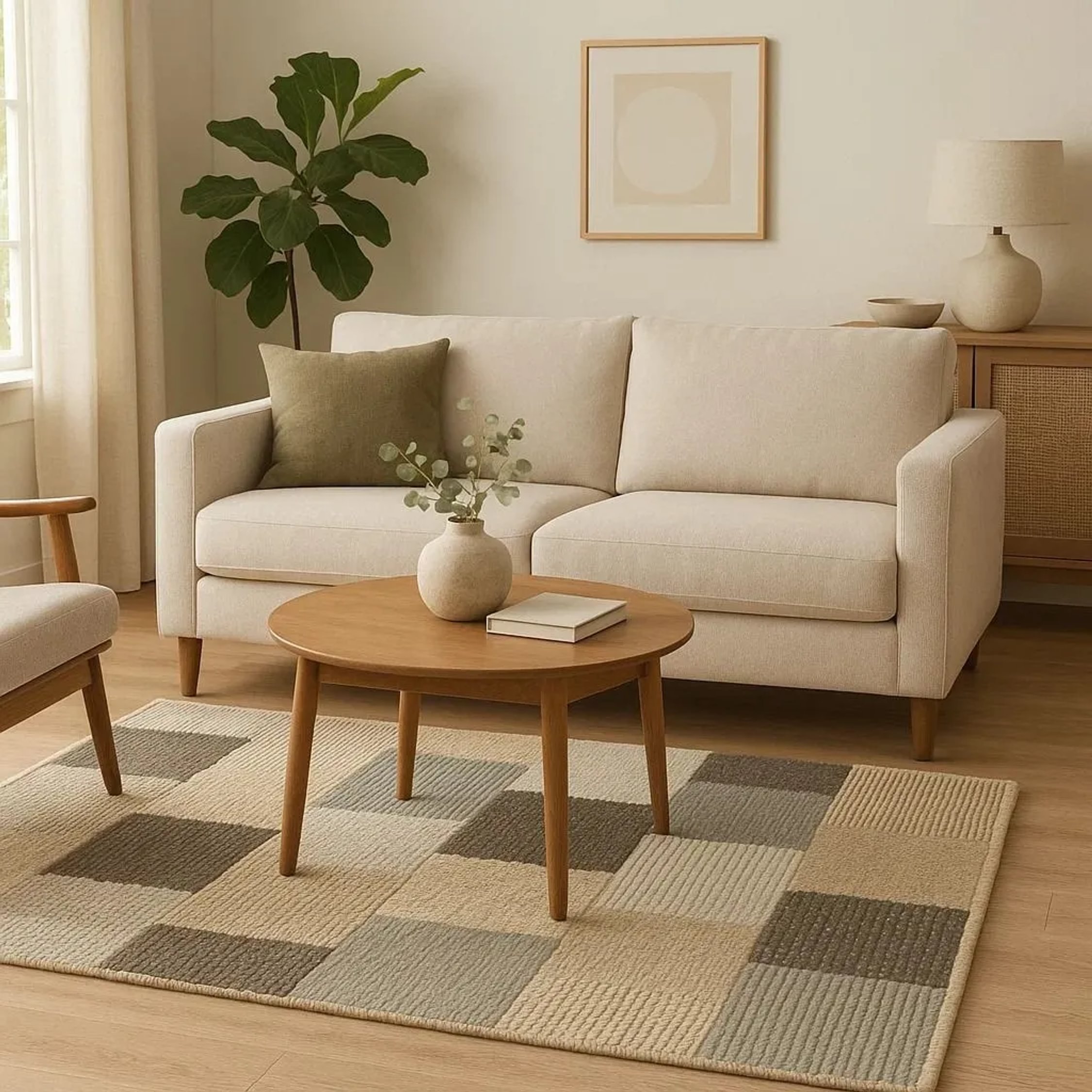 Orsina Natural and Grey Bosie Jango Grid Design Rug - 120 x 180cm