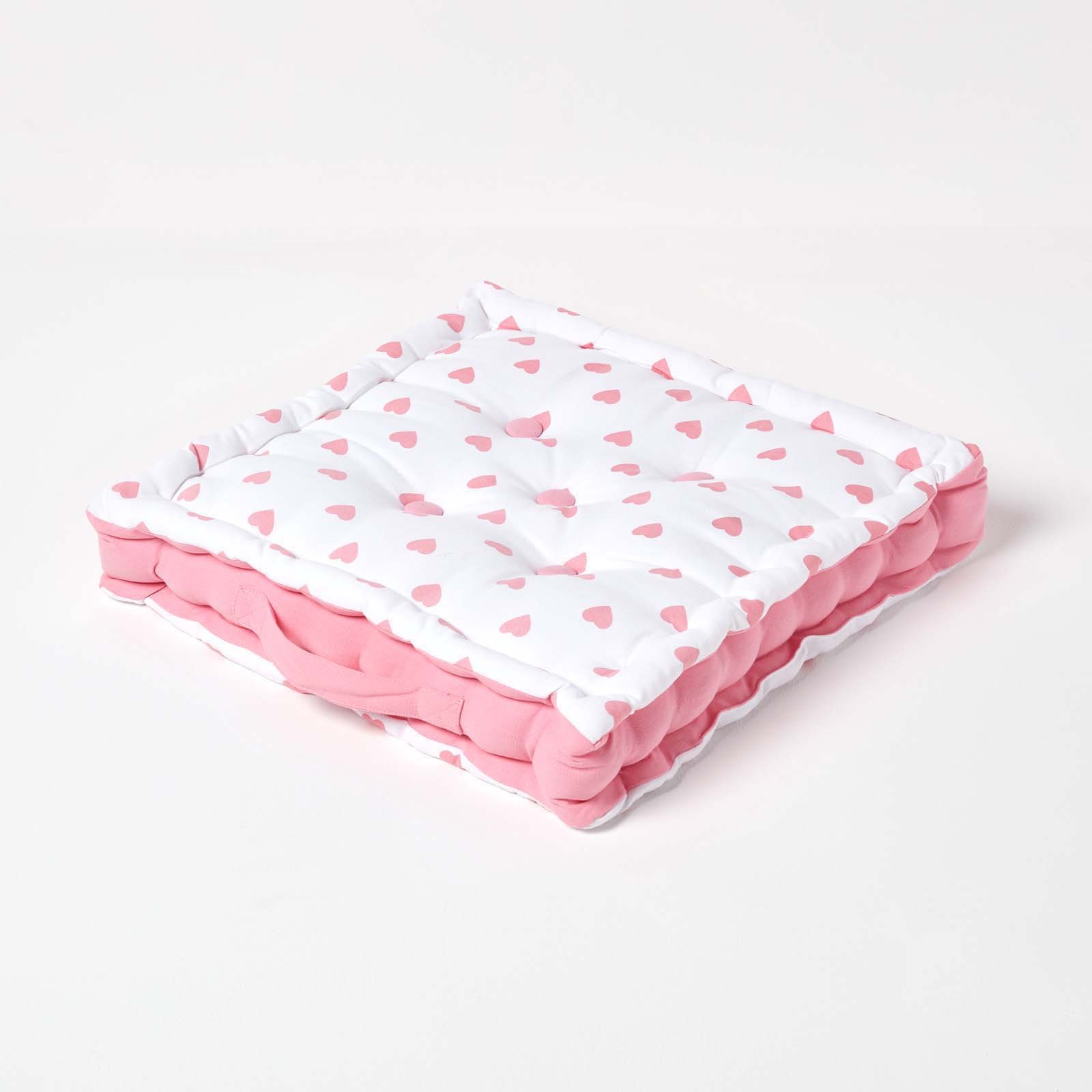 Homescapes Cotton Hearts Floor Cushion - 50 x 50 cm - Pink
