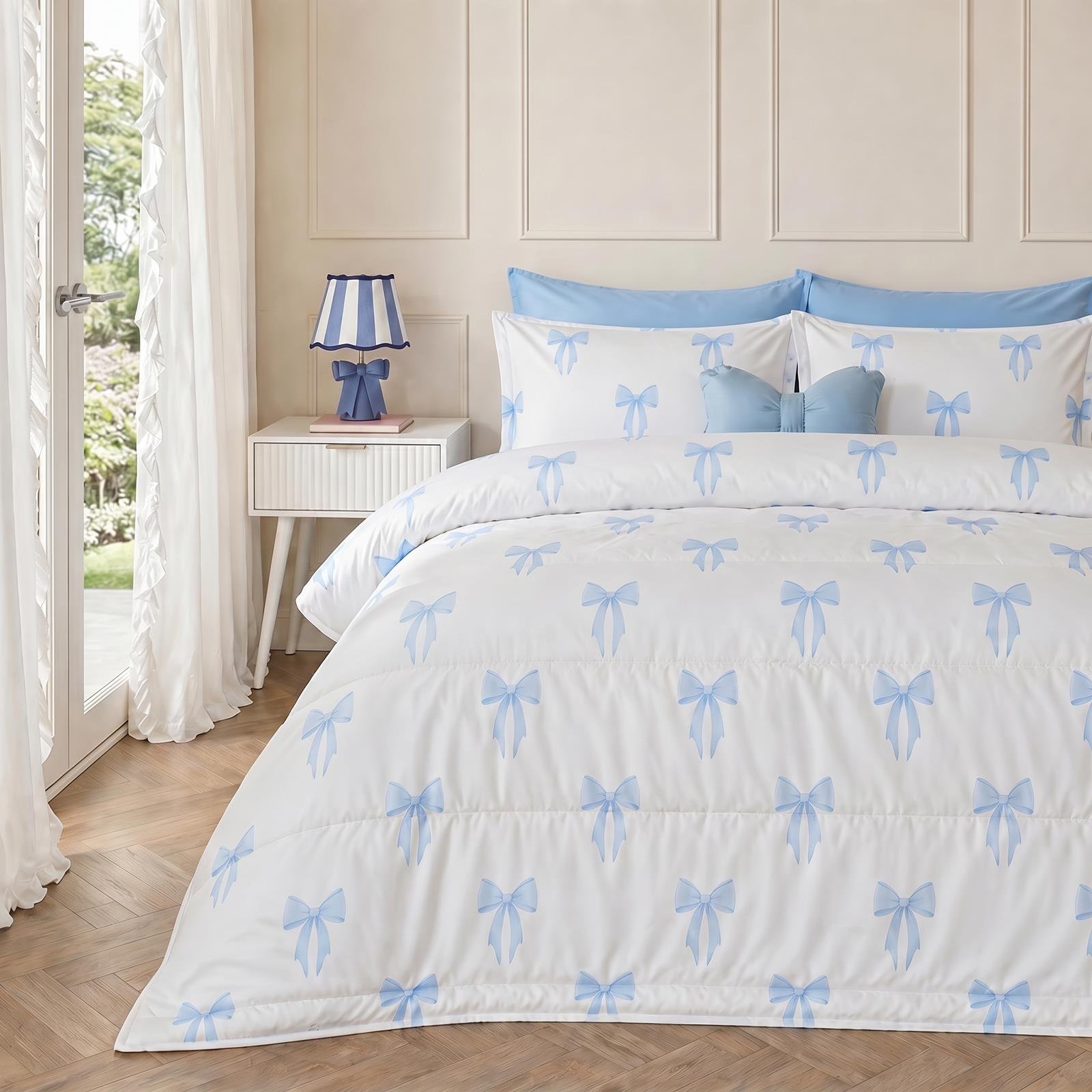 OHS Bows 10.5 Tog Coverless Duvet Set Bedding Blue - Double