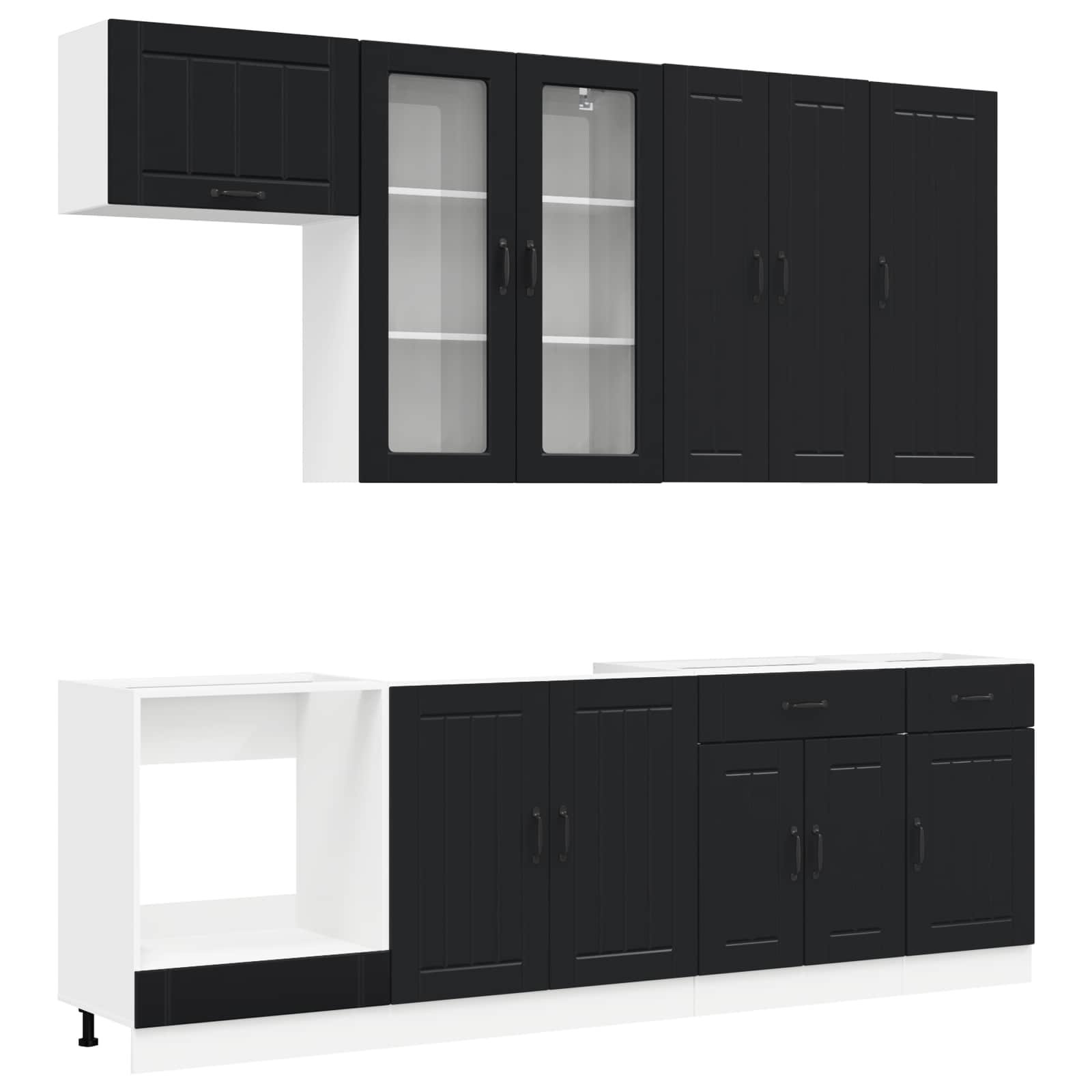 Walplus 8 Piece Engineered Wood Kitchen Unit Set - Black