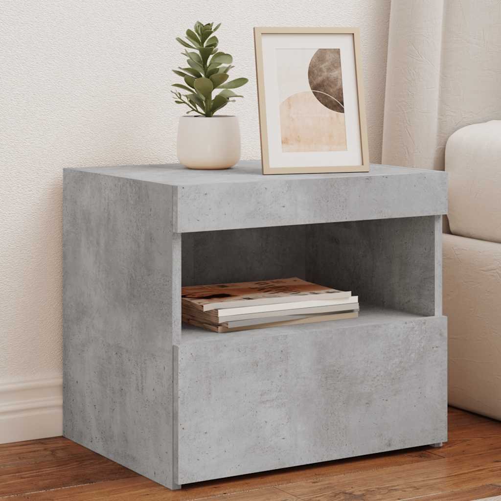 Walplus LED Engineered Wood Bedside Cabinet - Stone Grey - 50 x 40 x 45 cm