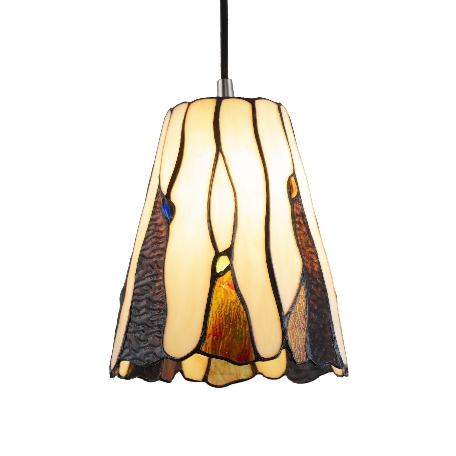 Happy Homewares Amber Stained Glass Tiffany with Coloured Pendant Shade - 17cm