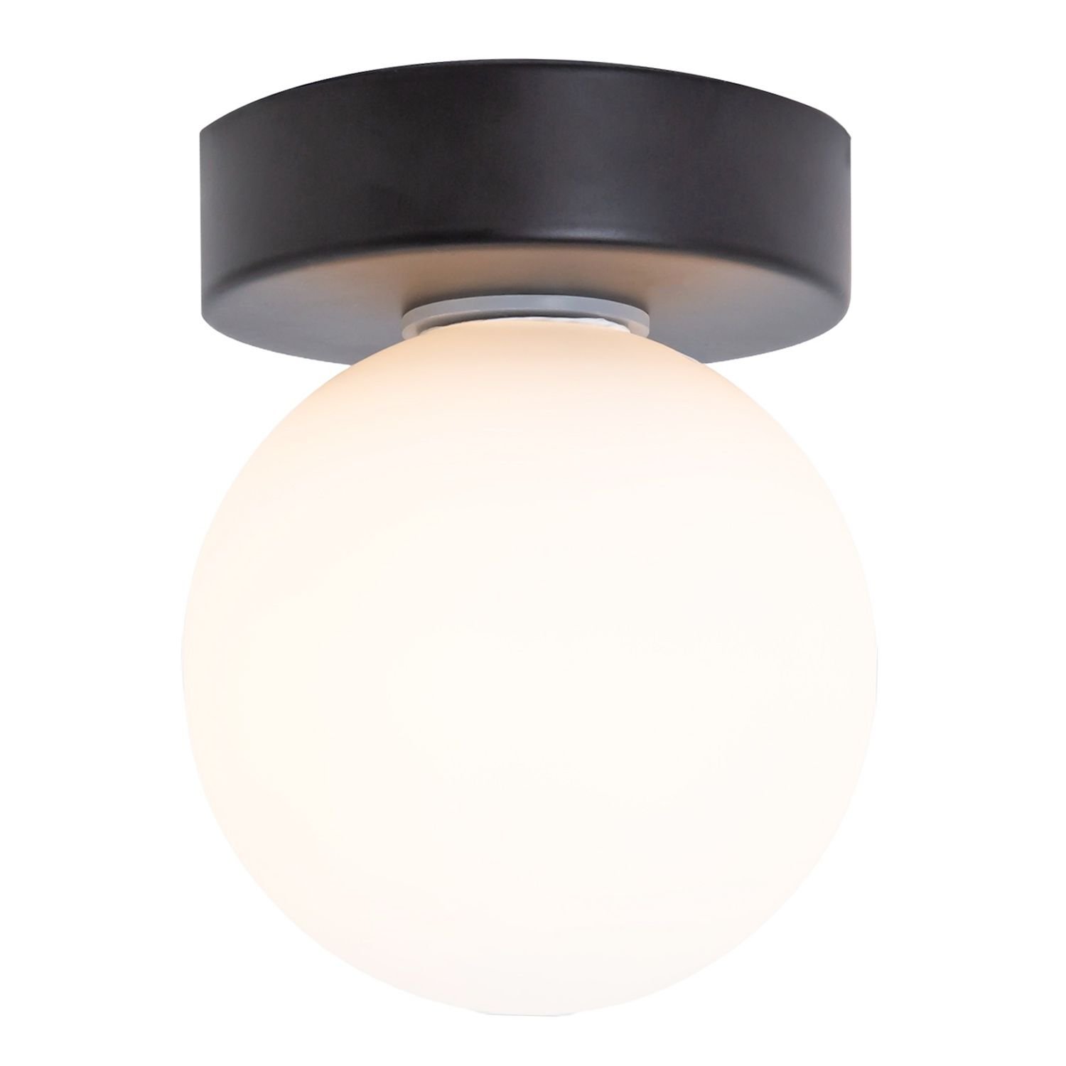 Happy Homewares Black Compact with Opal Glass Bathroom Ceiling Light - 10cm