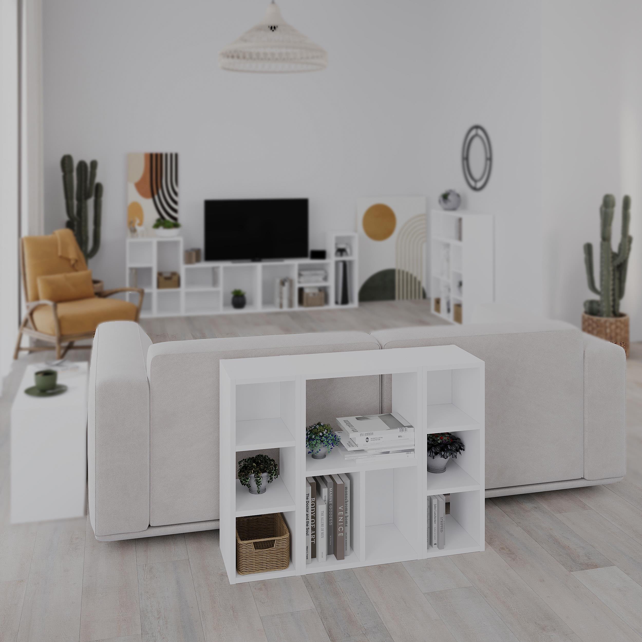 Decortie Combayn Tall Low Particleboard Wood Effect Shelving Unit - White