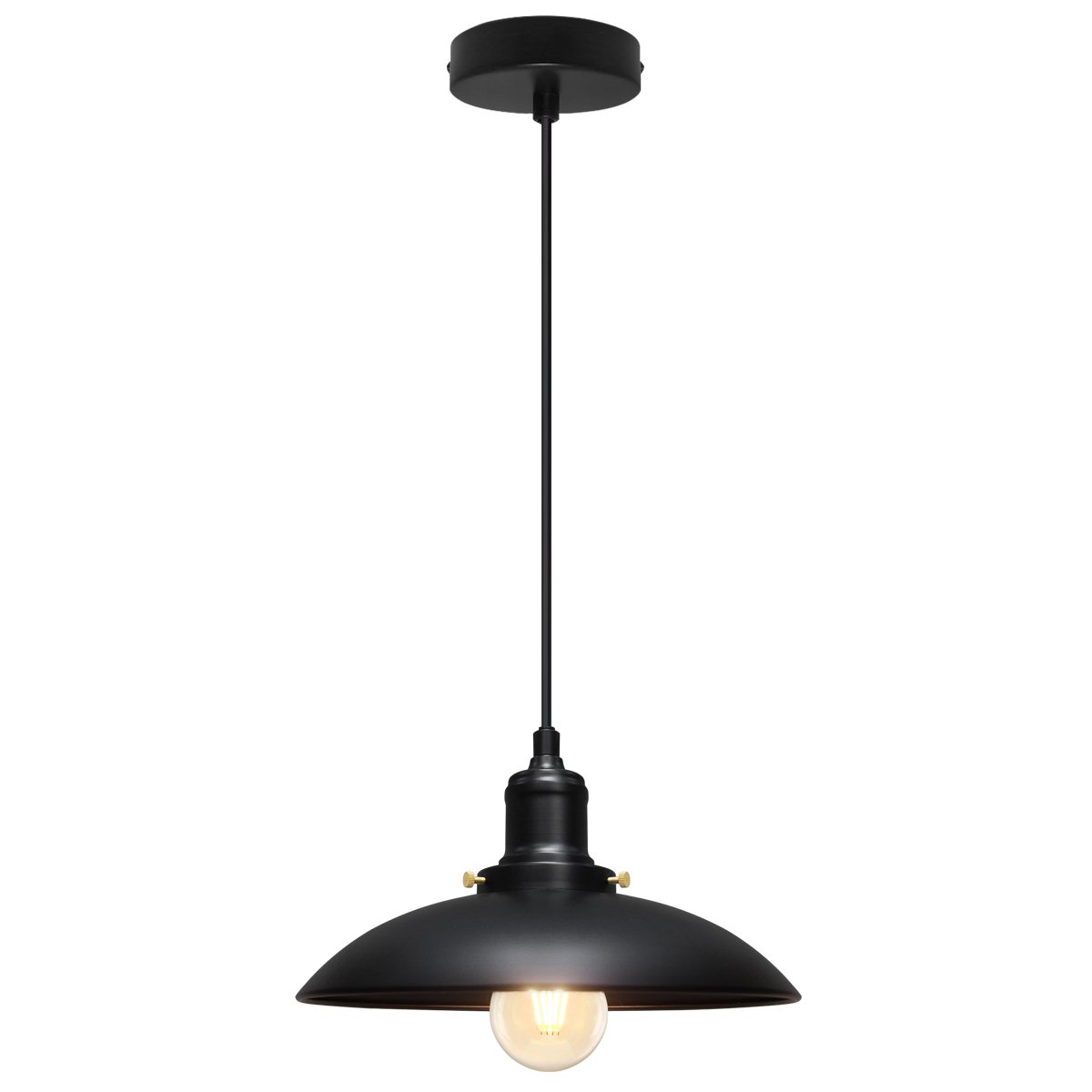 Energy Light Bulbs Dish Shaped Metal Ceiling Pendant Light - Black