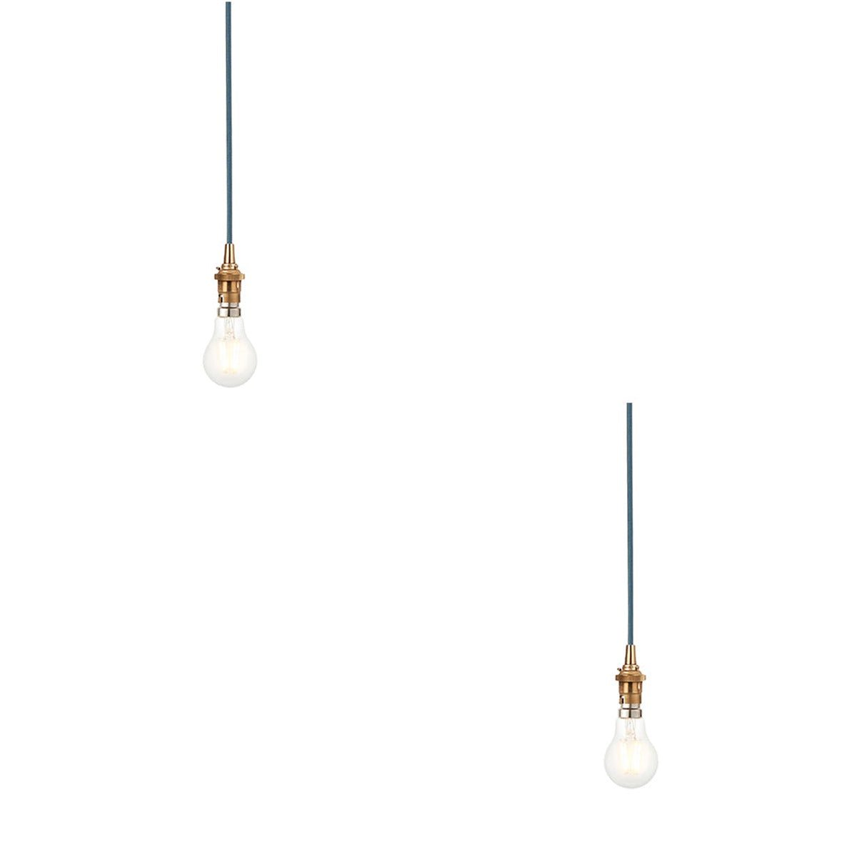 Loops Direct Set of 2 Brass Pendant Light - Brushed Aged Brass and Blue
