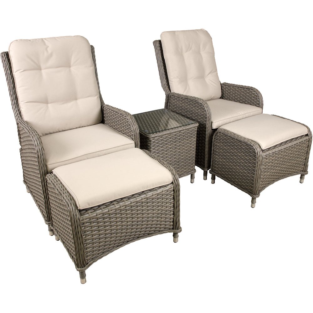 Loops Direct PE Rattan 3pc Garden Reclining Bistro Set - Natural