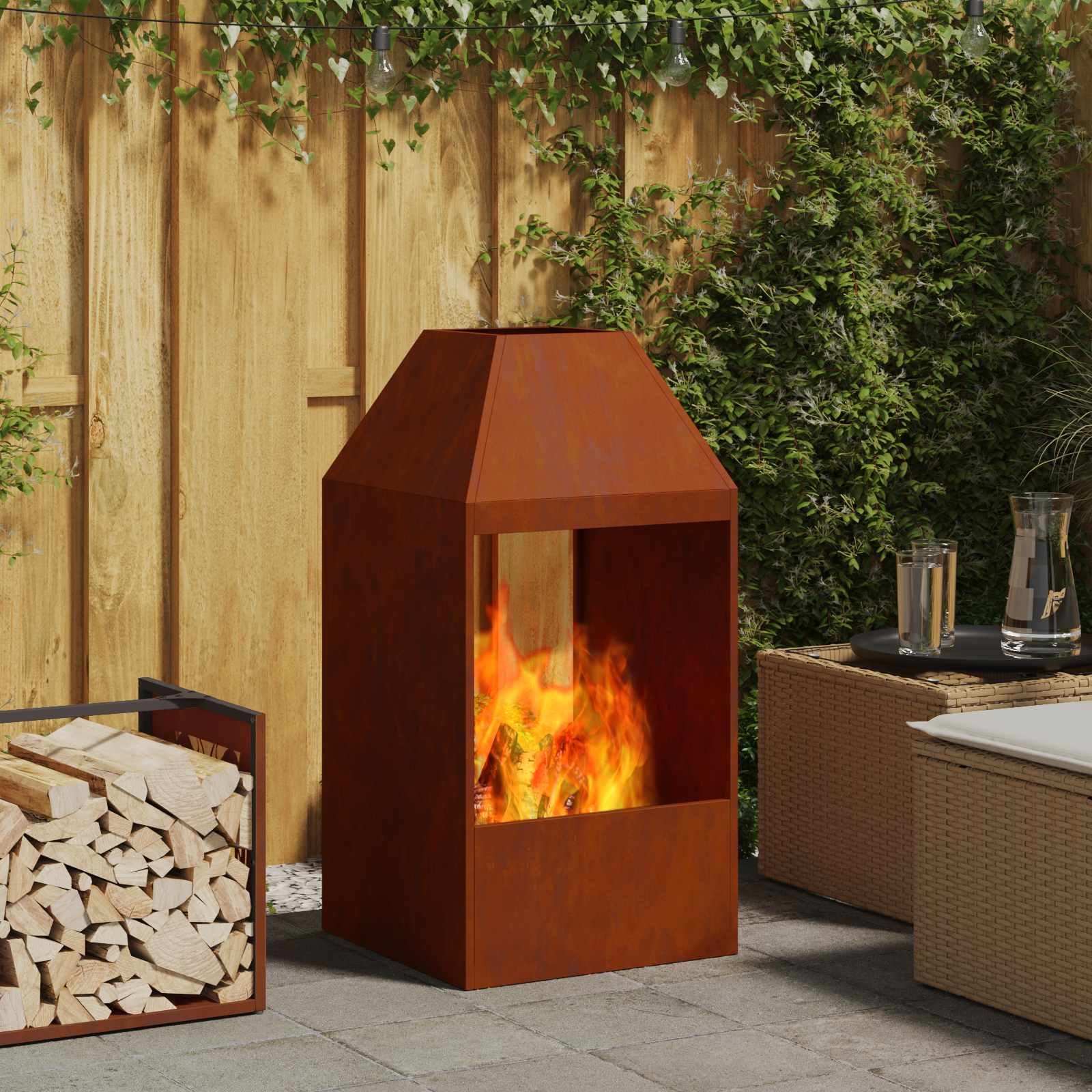 Walplus Steel Fire Pit Weathering - Brown - 50 x 50 x 100 cm