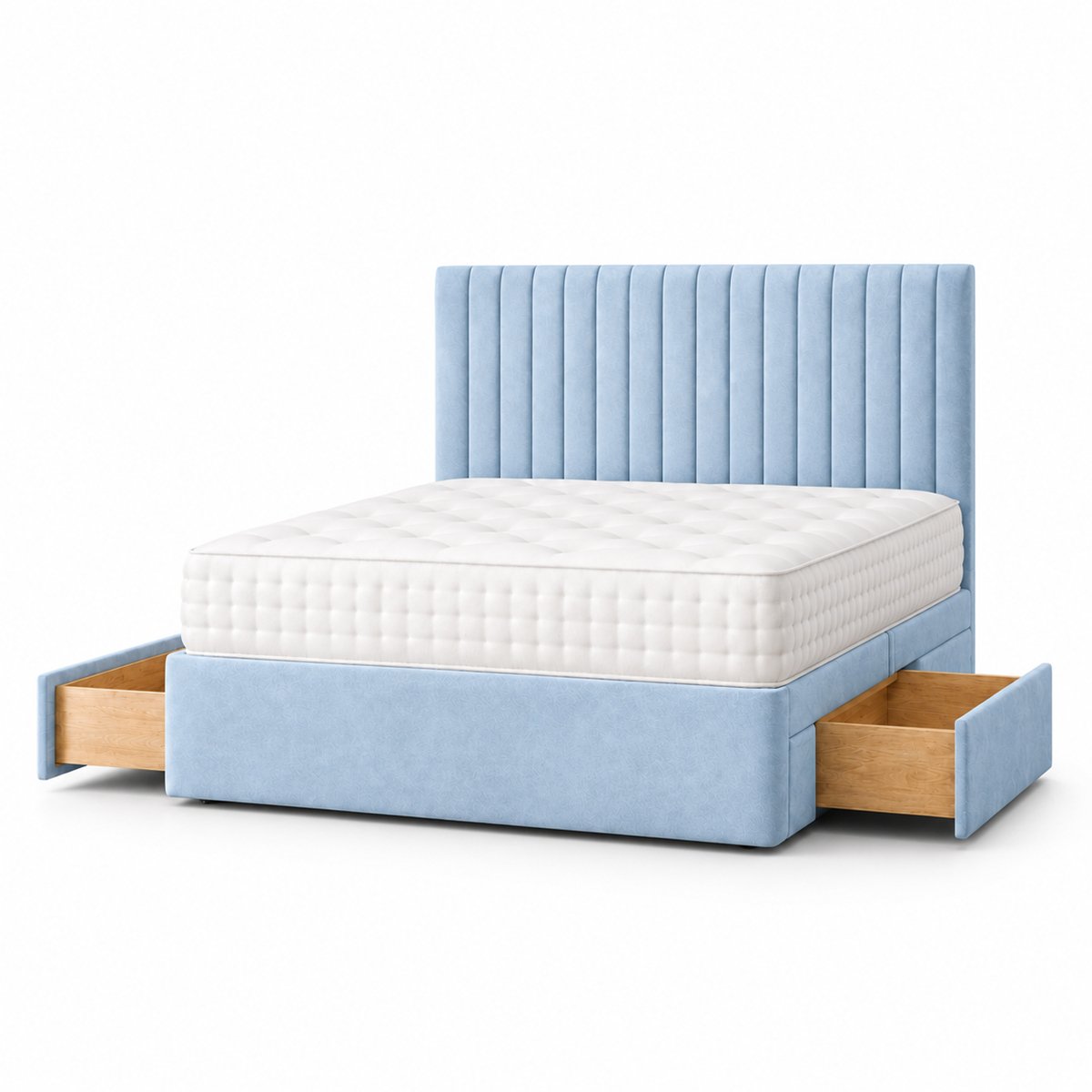 Comfy Deluxe 5ft King Size    2 Drawer Suede  Divan Bed Set -  Sky Blue