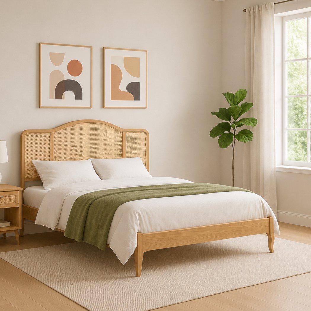 Home Treats King Size 5ft Rattan Wooden Bed Frame - Natural