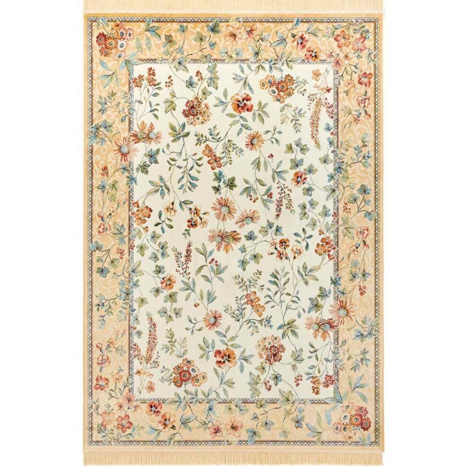 Hanse Home Beige Oriental Velvet Floral Vintage Fringed Rug - 95 x 140cm
