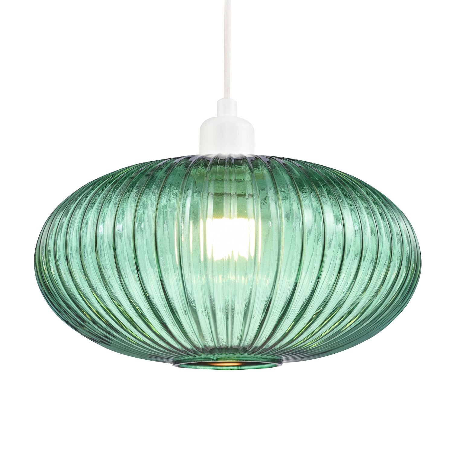 Happy Homewares Dark Green Line Ribbed Glass Oval Pendant Shade - 30cm