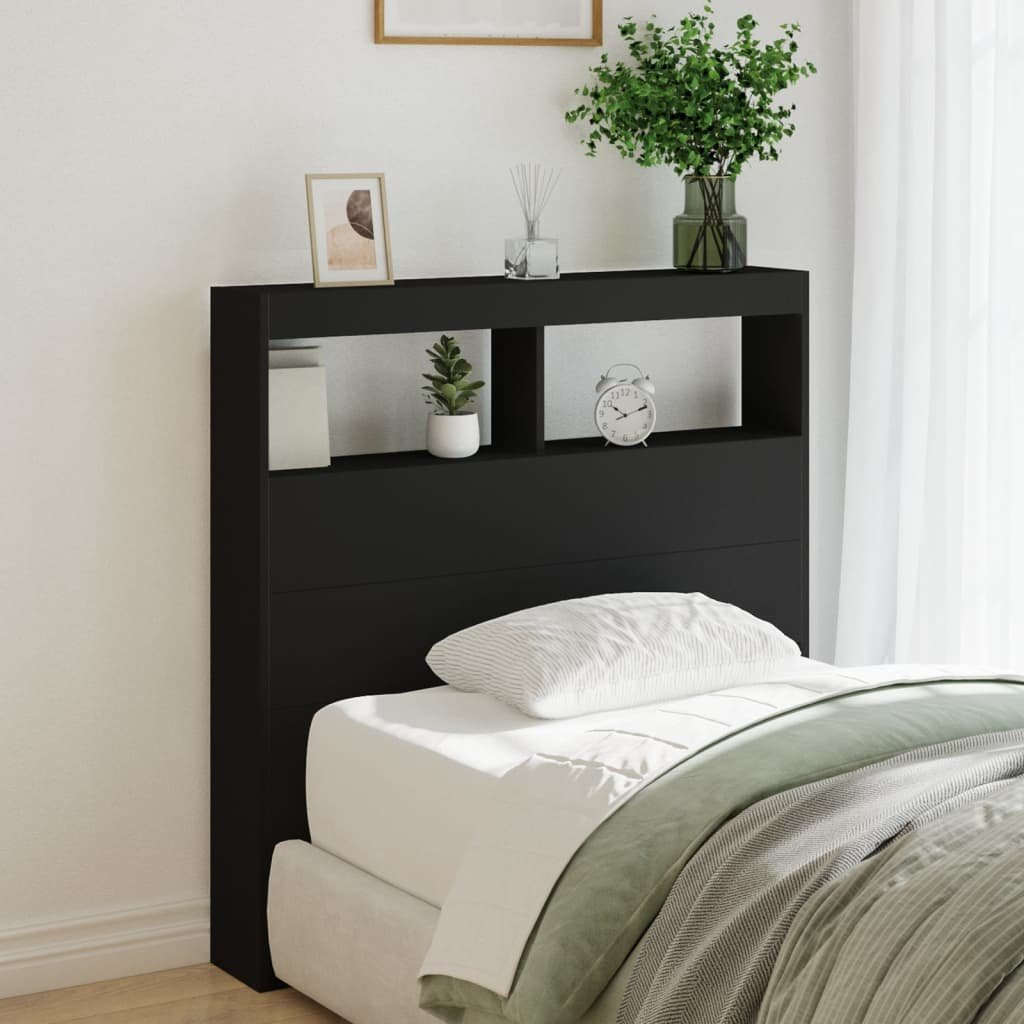 Walplus Engineered Wood LED Headboard Cabinet - Black - 100 x 17 x 102 cm
