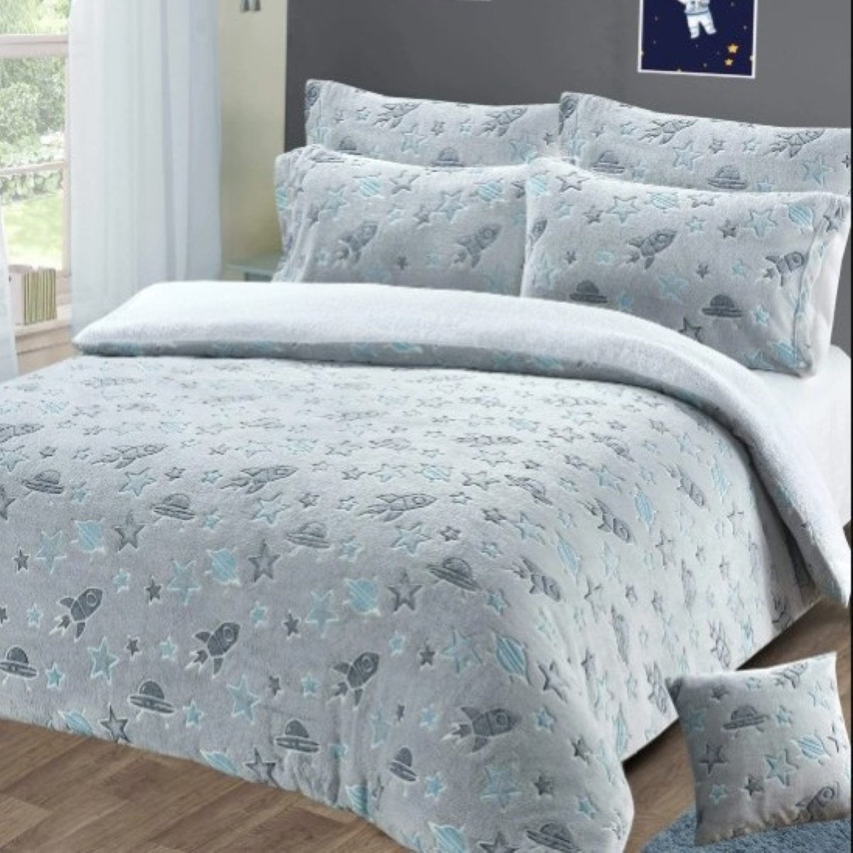 New Edge Blinds Outer Space Glow in the Dark Teddy Duvet Set  - Double