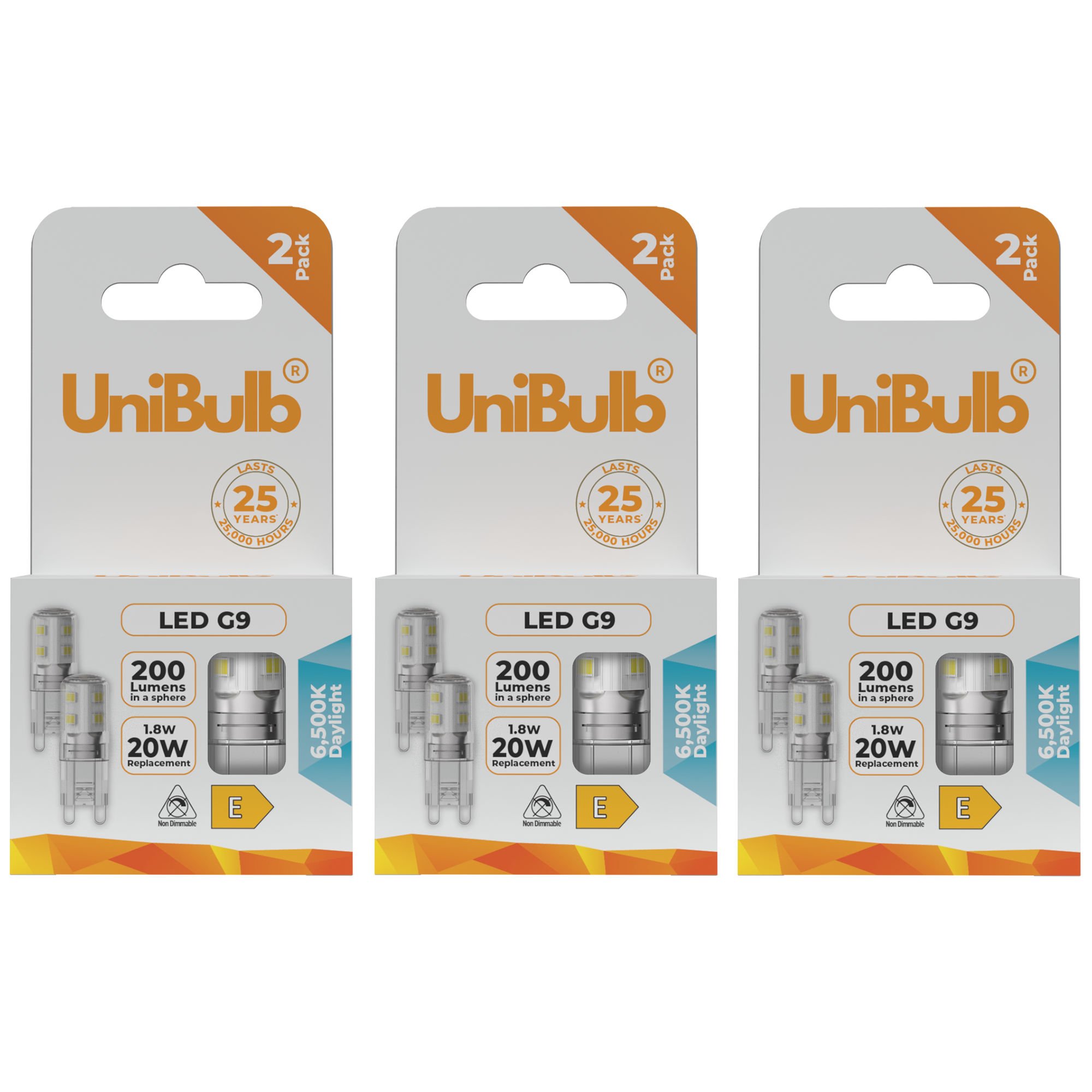 UniBulb 1.8W LED Daylight Capsule G9 Light Bulb - Pack of 6