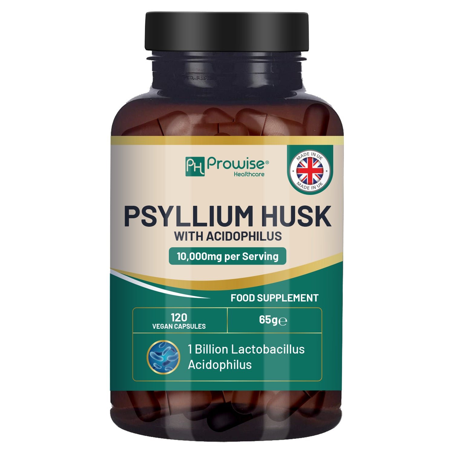 Prowise Vegan 10000mg Psyllium Husk with Acidophilus 1 Billion CFU -120 Capsules