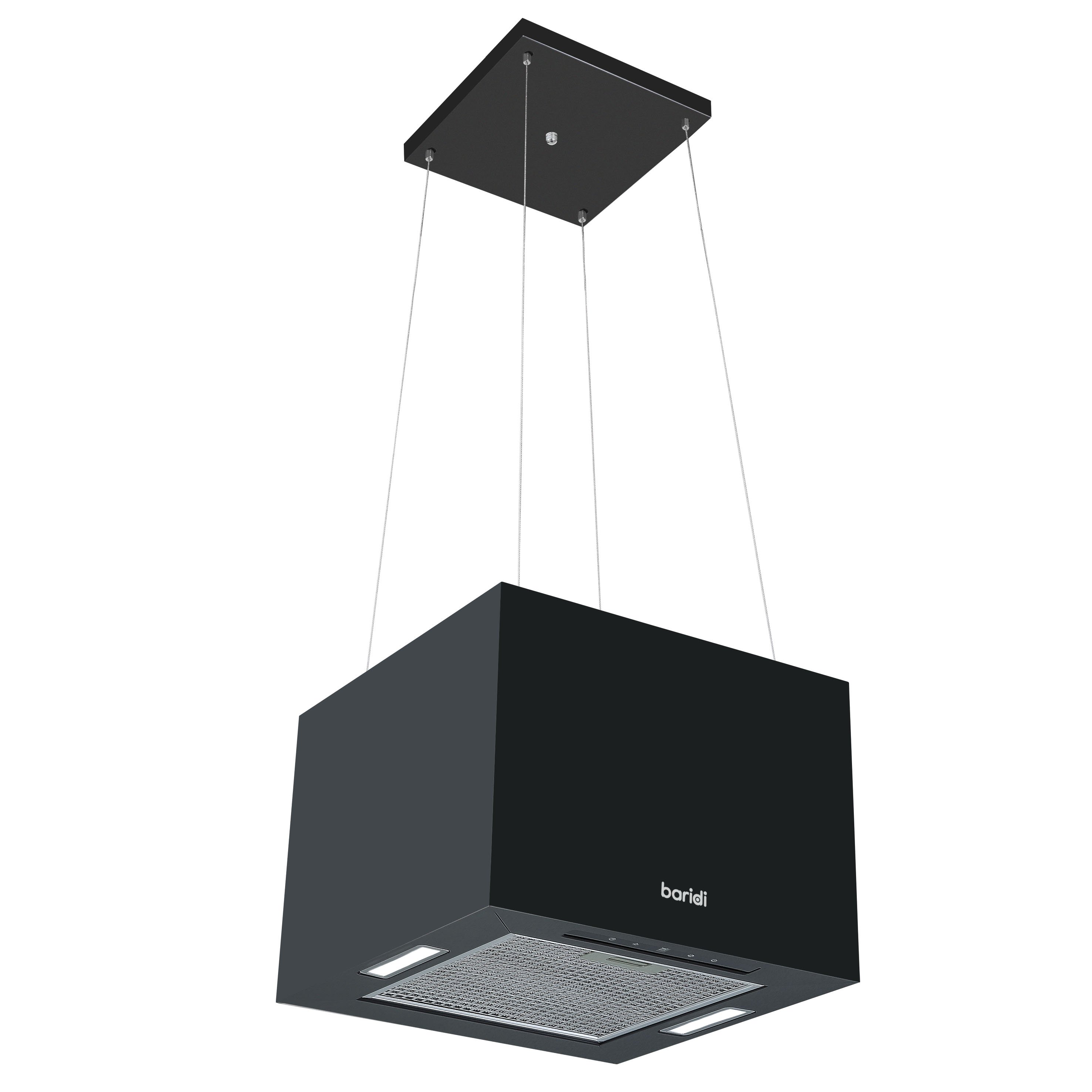 Baridi 40cm Square Island Cooker Hood - Black