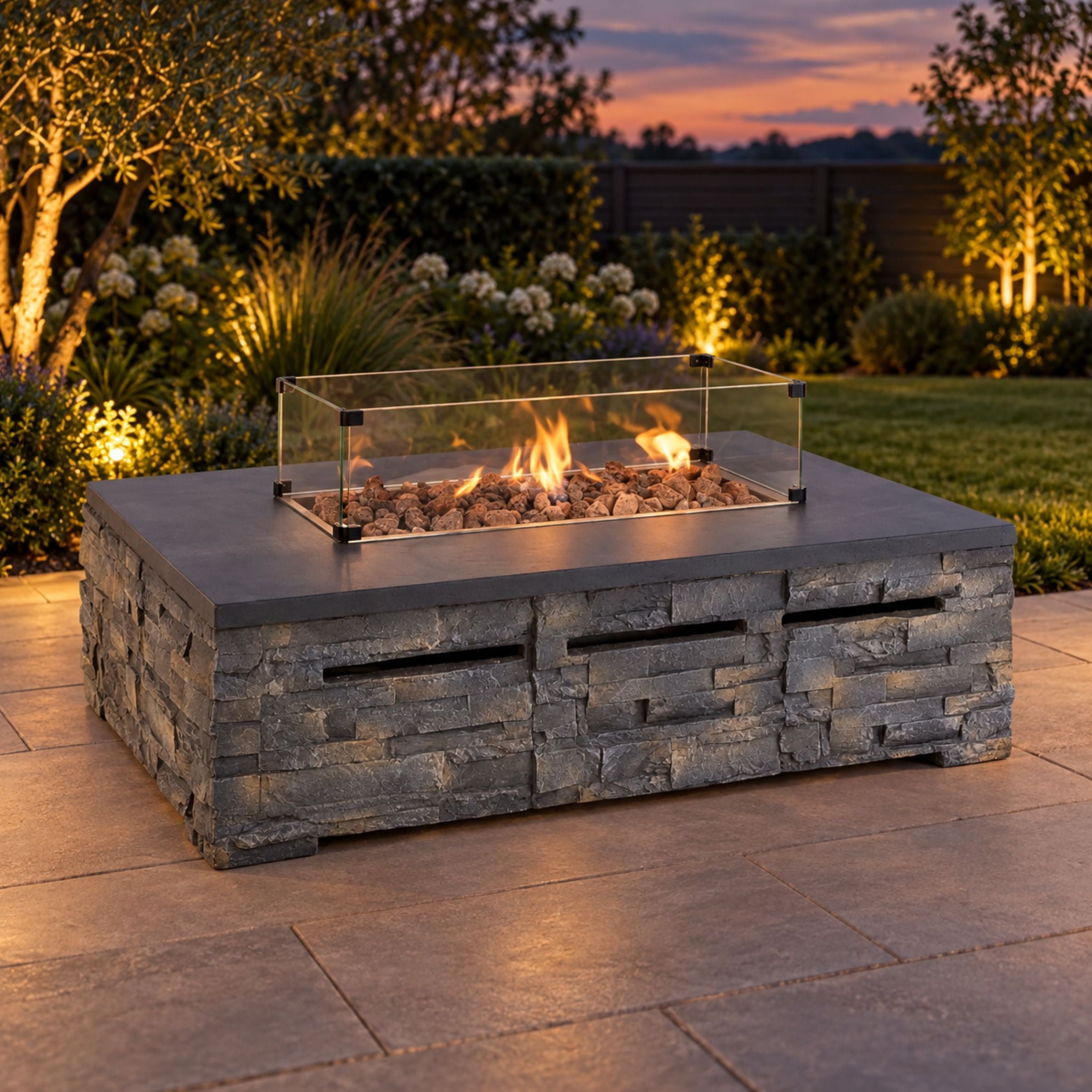 Kettler Magnesium Oxide Concrete Stone Fire Pit Coffee Table - 132 x 85cm
