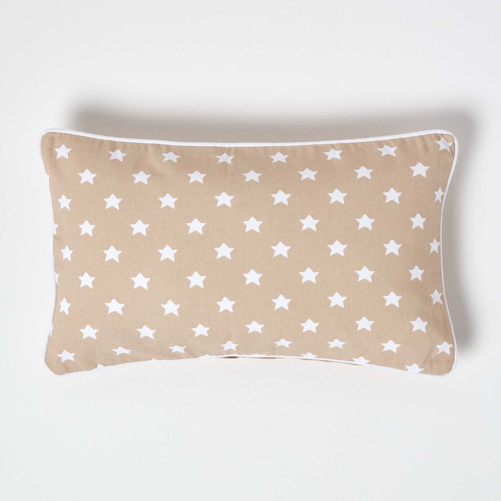 Homescapes Beige Cotton Stars Rectangular Cushion Cover - 30 x 50 cm