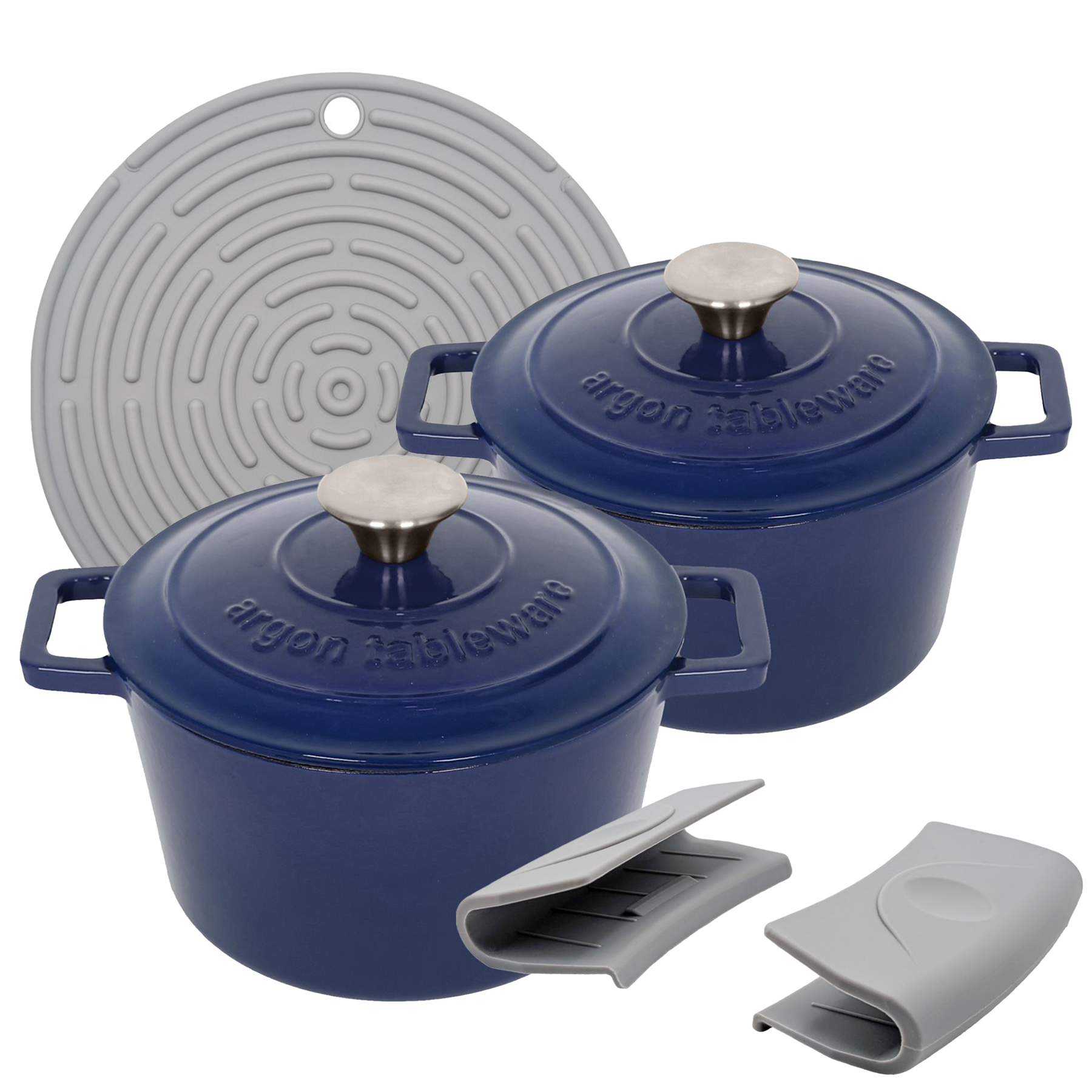 Argon Tableware Cast Iron Casserole Dishes - Midnight Blue - Set of 2