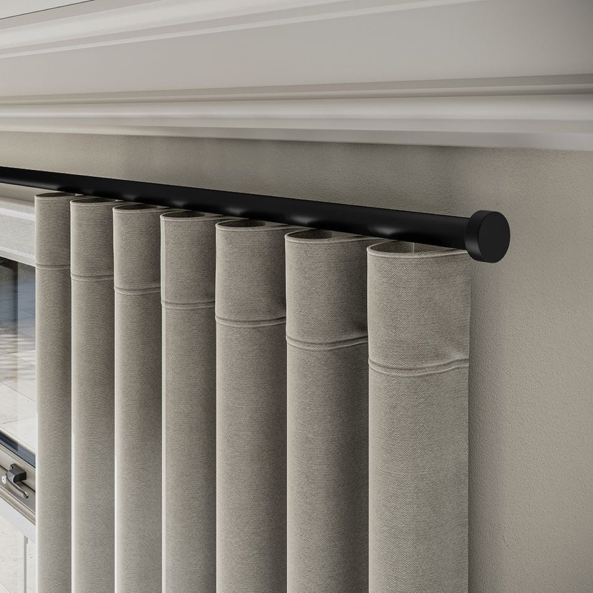New Edge Blinds 28mm Black Styleline Gliding Curtain Pole with Stud End - 530cm