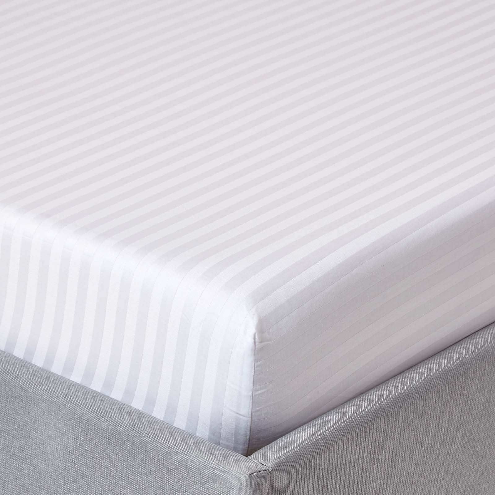 Homescapes Egyptian Cotton White Satin Stripe Fitted Sheet - Single