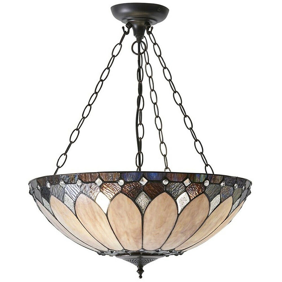 Loops Direct 50cm Diameter Glass and Steel Pendant Light - Dark Bronze
