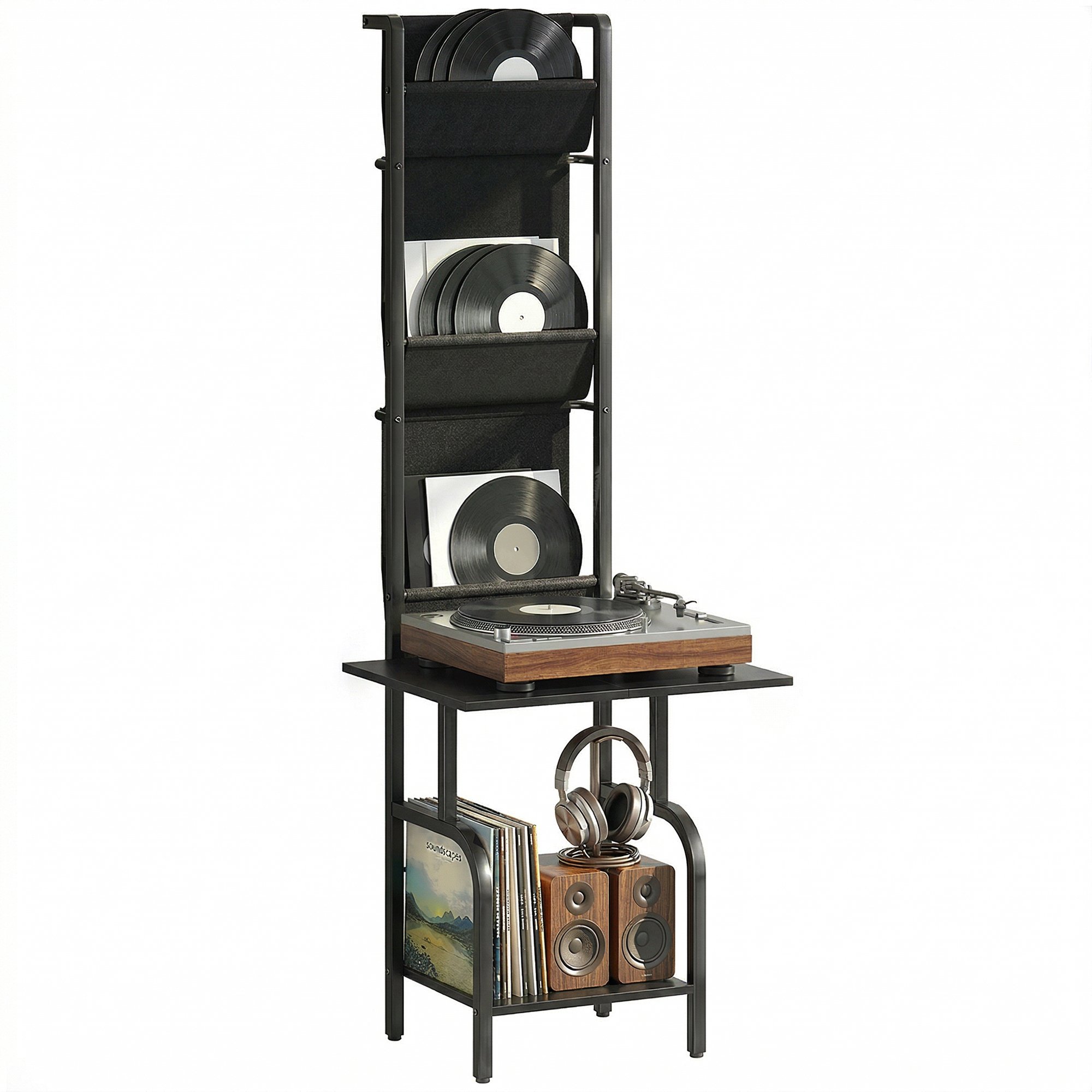 Homcom 40 CDs Vinyl Record Storage Turntable Stand – Black