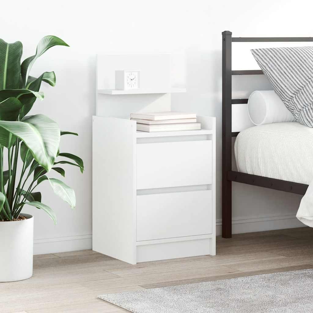 Walplus 2 Drawer Engineered Wood Bedside Cabinet - White - 38 x 34 x 80 cm